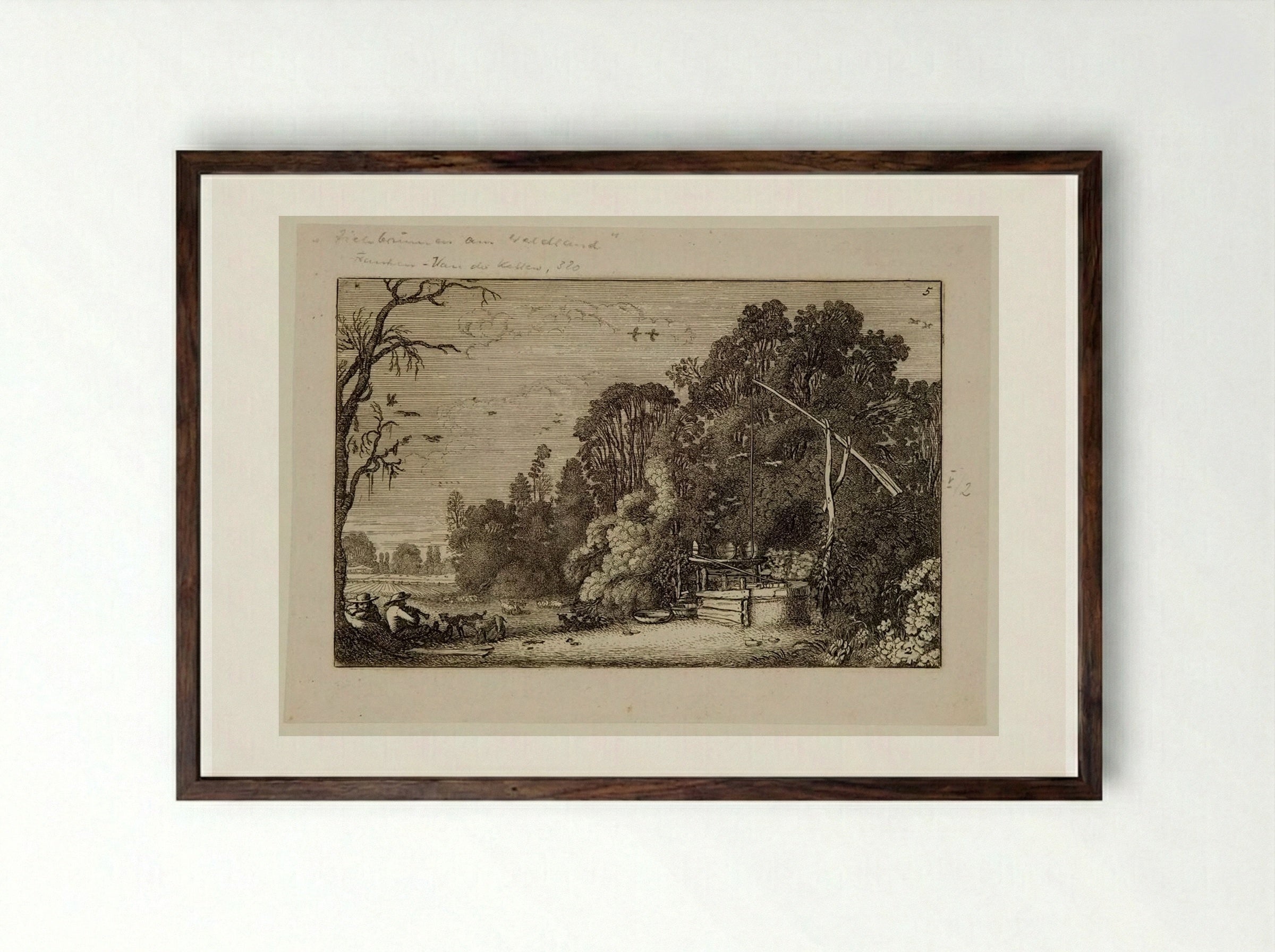 Draw-well among Trees - Jan van de Velde II - Framed Print Dark Wood