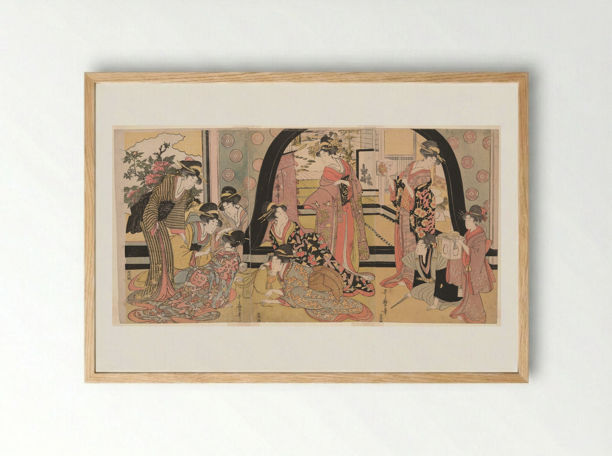 Drawing Lots for Prizes (Ho biki) - Kitagawa Utamaro - Framed Print Wood