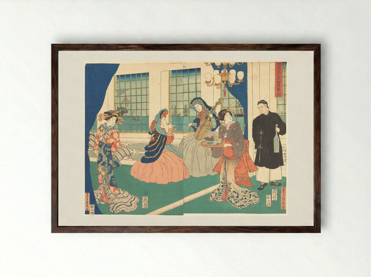 Drawing Room of a Foreign Business Establishment in Yokohama - Utagawa Sadahide - Framed Print Dark Wood