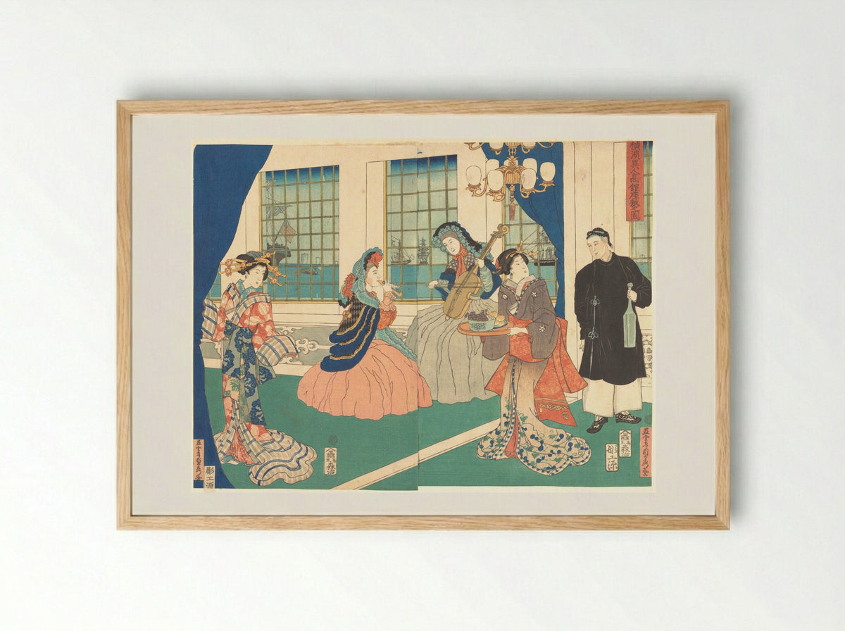 Drawing Room of a Foreign Business Establishment in Yokohama - Utagawa Sadahide - Framed Print Wood