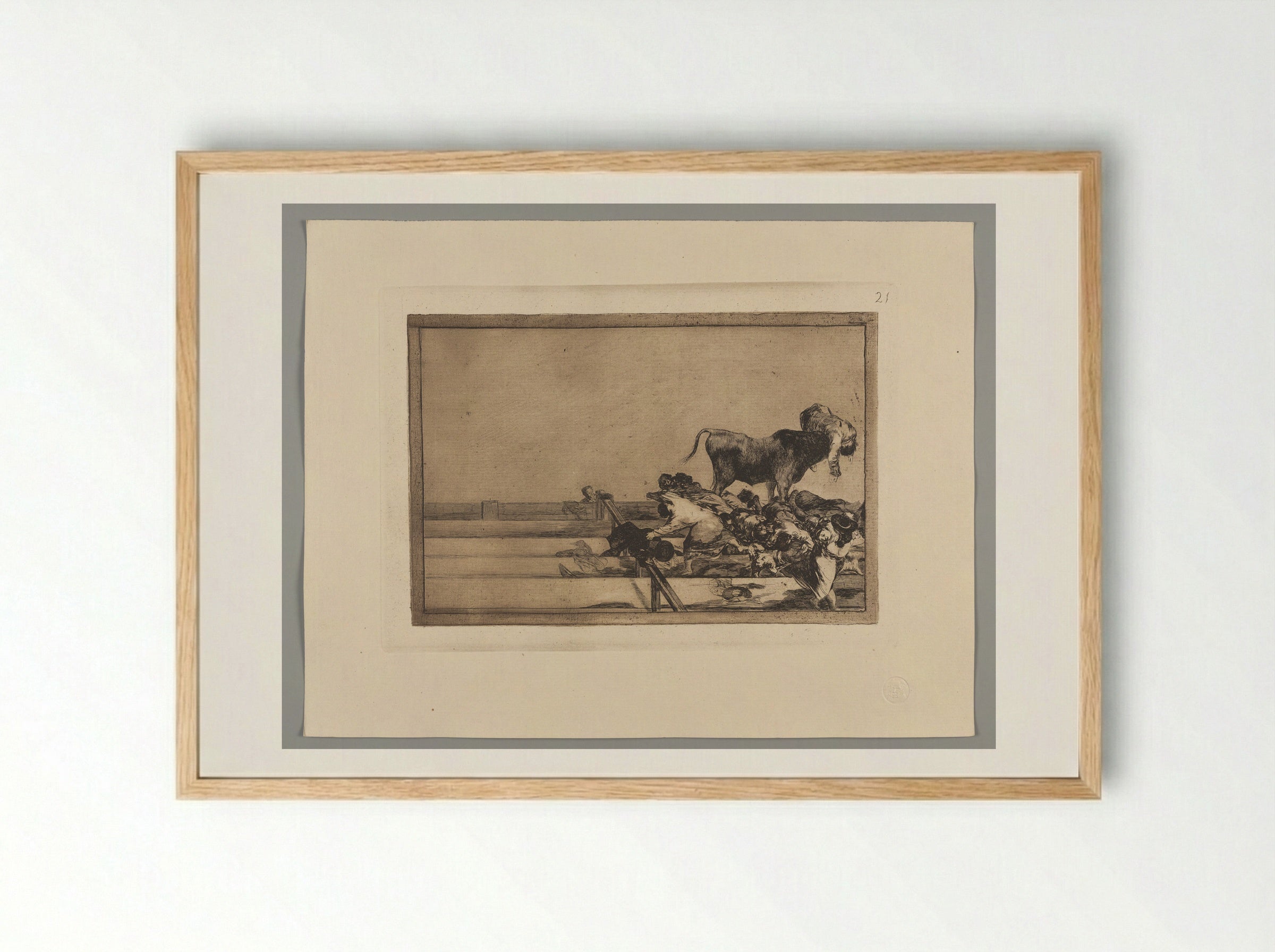Dreadful Events in the Front Rows of the Ring at Madrid and Death of the Mayor of Torrejon - Francisco José de Goya y Lucientes - Framed Print Wood