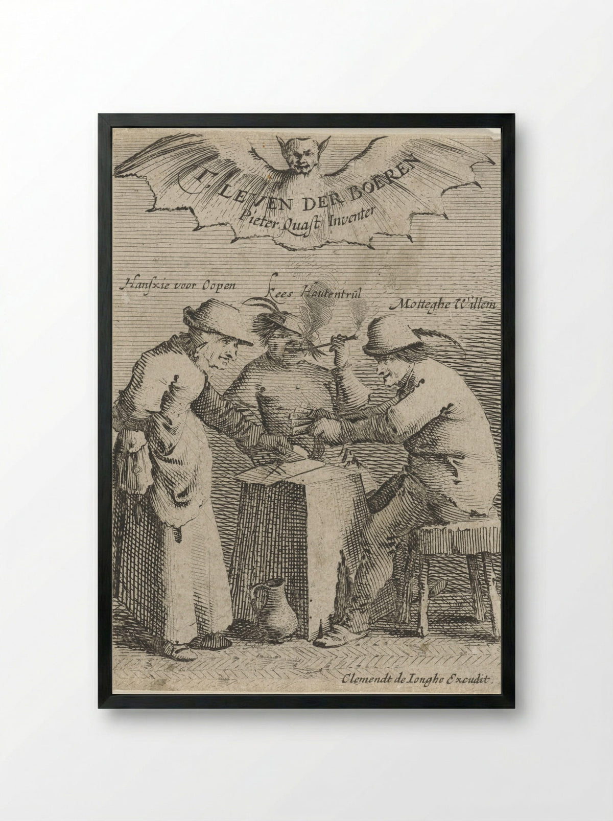 Drie boeren spelen een kaartspel - Salomon Savery - Framed Print Black