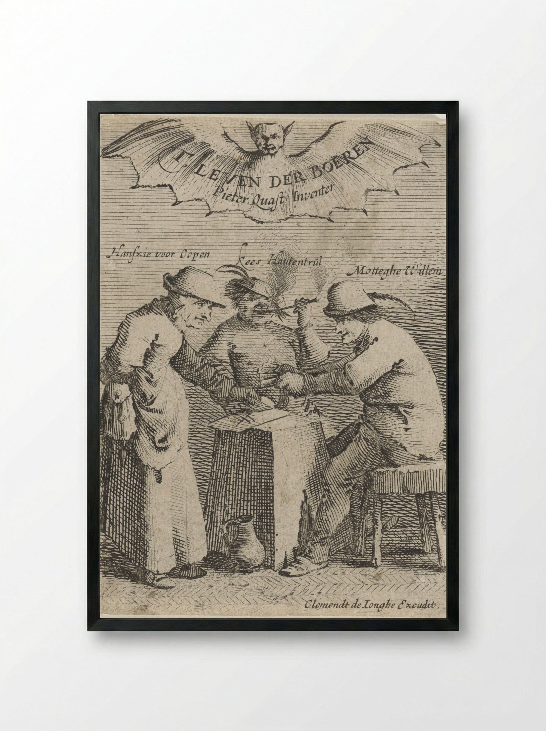 Drie boeren spelen een kaartspel - Salomon Savery - Framed Print Black