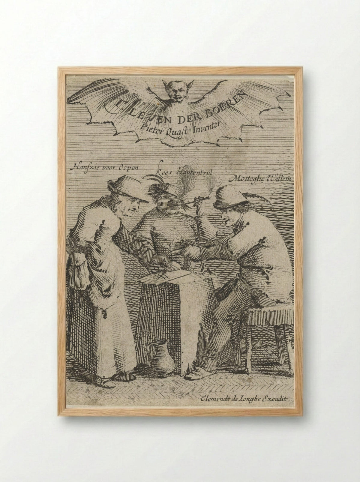 Drie boeren spelen een kaartspel - Salomon Savery - Framed Print Wood