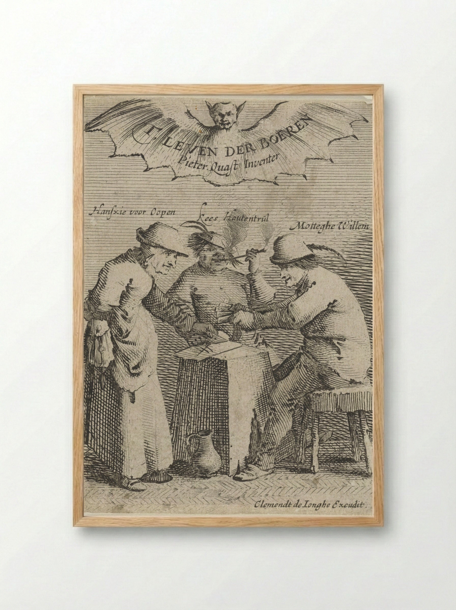 Drie boeren spelen een kaartspel - Salomon Savery - Framed Print Wood