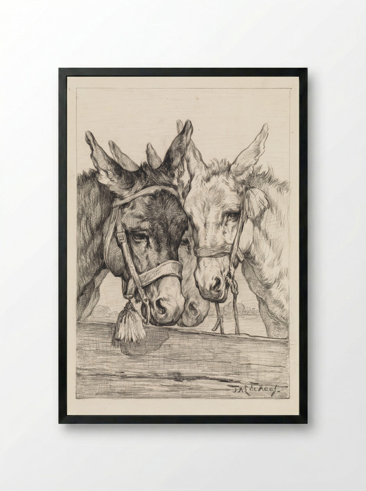 Drie ezels achter een schutting - Johannes Hubertus Leonardus de Haas - Framed Print Black