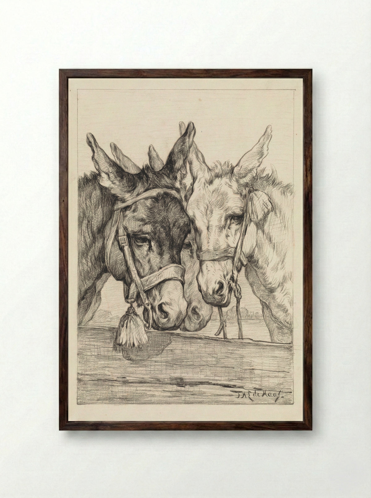 Drie ezels achter een schutting - Johannes Hubertus Leonardus de Haas - Framed Print Dark Wood