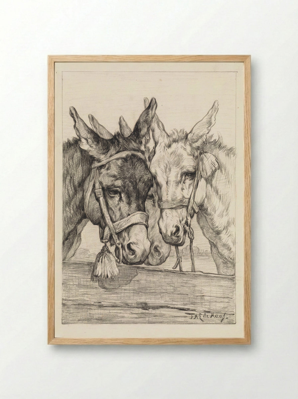 Drie ezels achter een schutting - Johannes Hubertus Leonardus de Haas - Framed Print Wood
