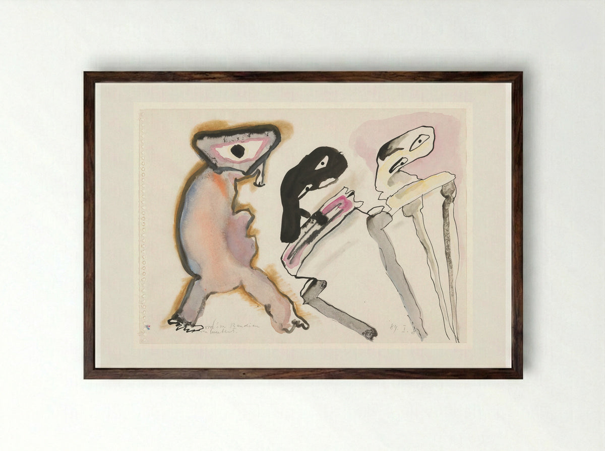 Drie fantasiefiguren - Lucebert - Framed Print Dark Wood