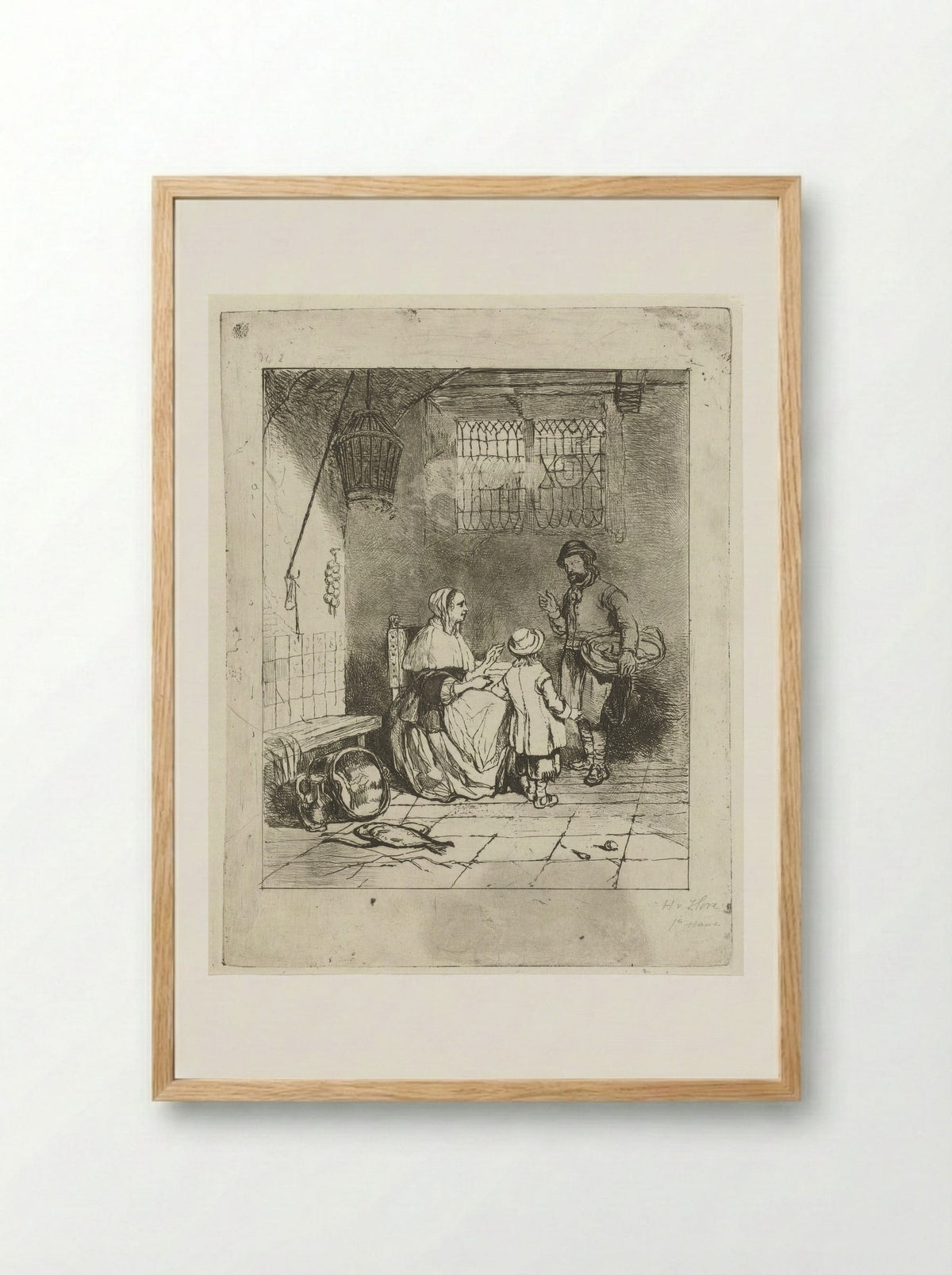 Drie figuren in een keukeninterieur - Huib van Hove Bz - Framed Print Wood