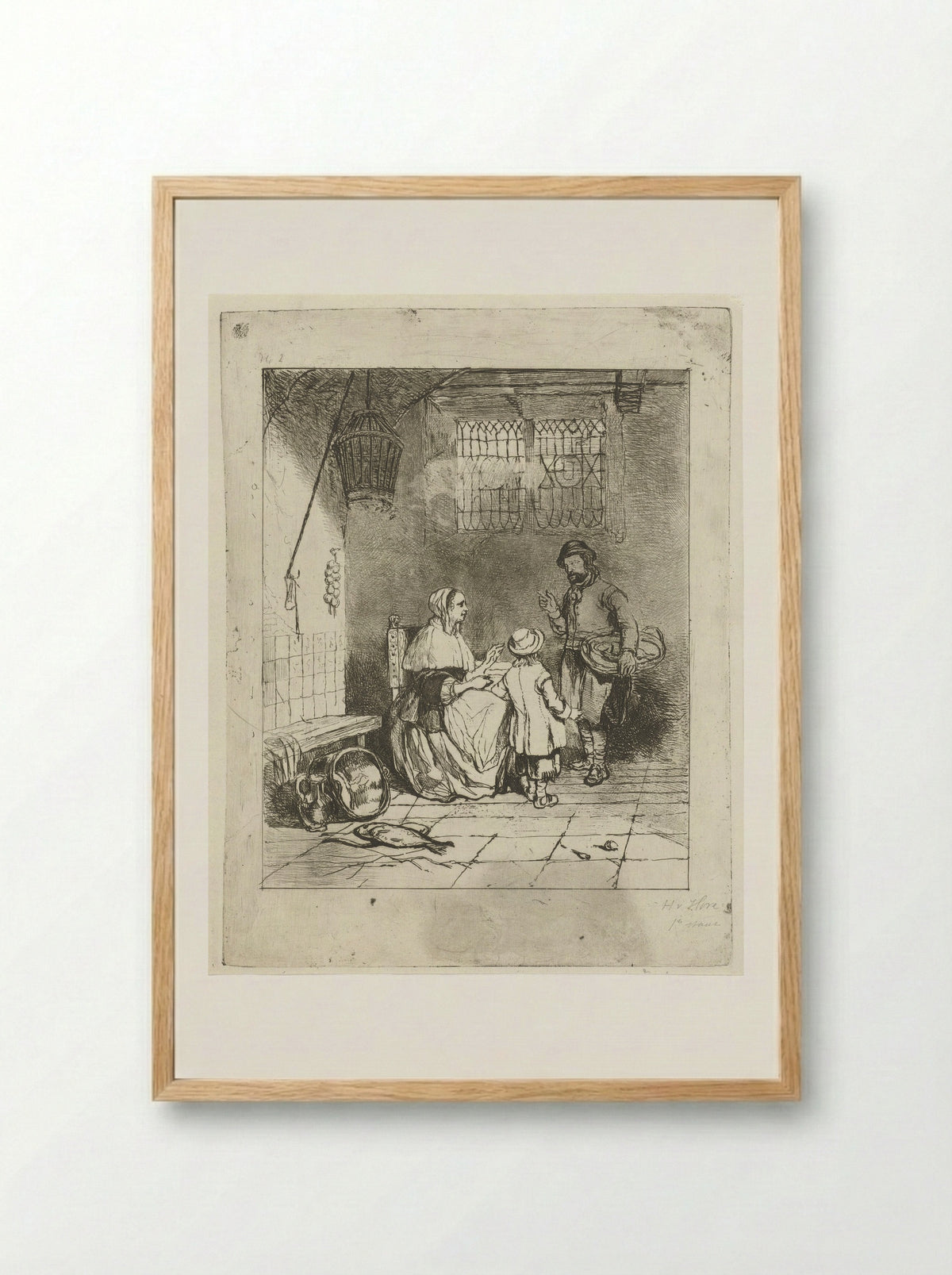 Drie figuren in een keukeninterieur - Huib van Hove Bz - Framed Print Wood