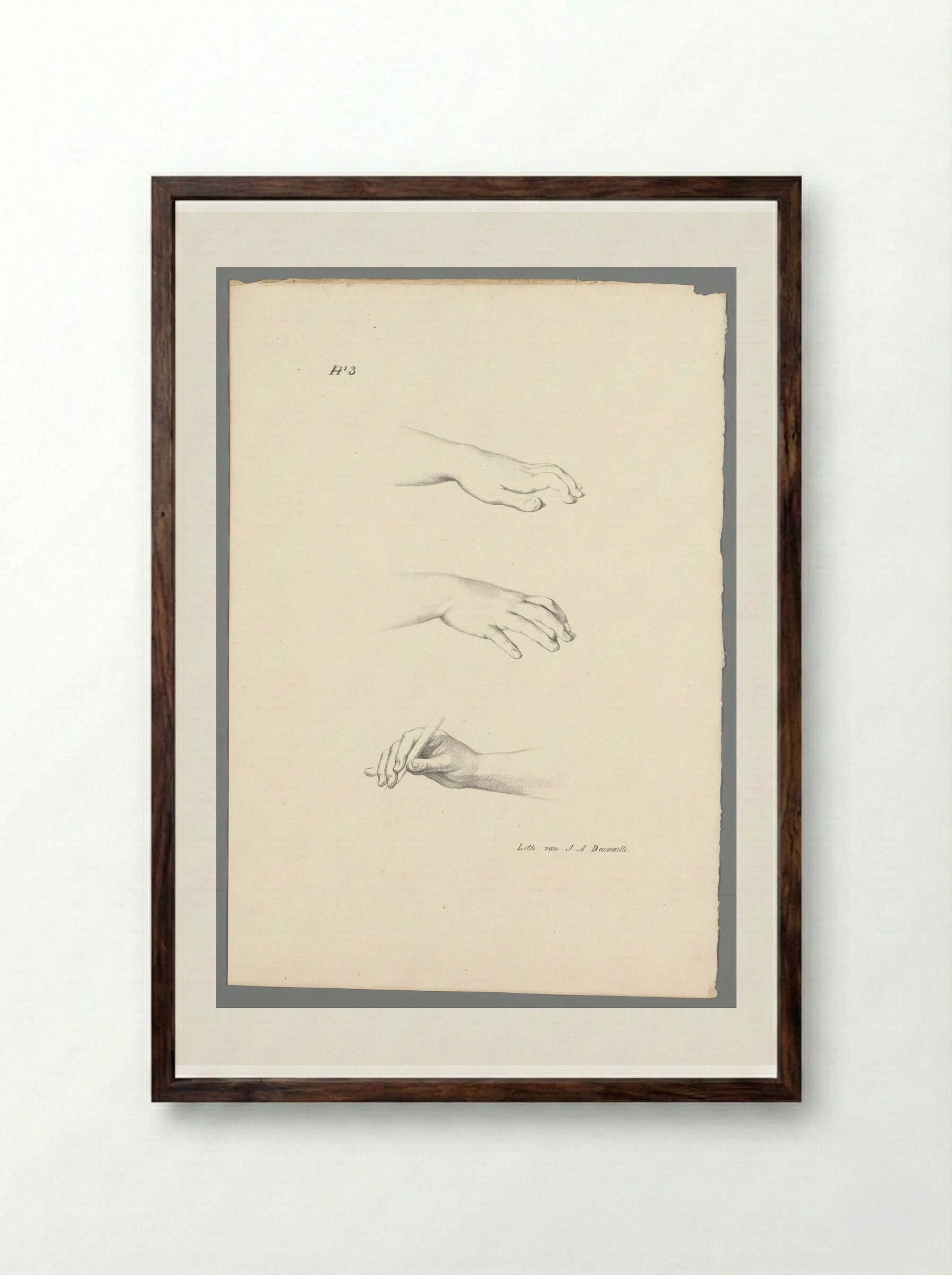 Drie handen (Three Hands) - Jean Augustin Daiwaille - Framed Print Dark Wood