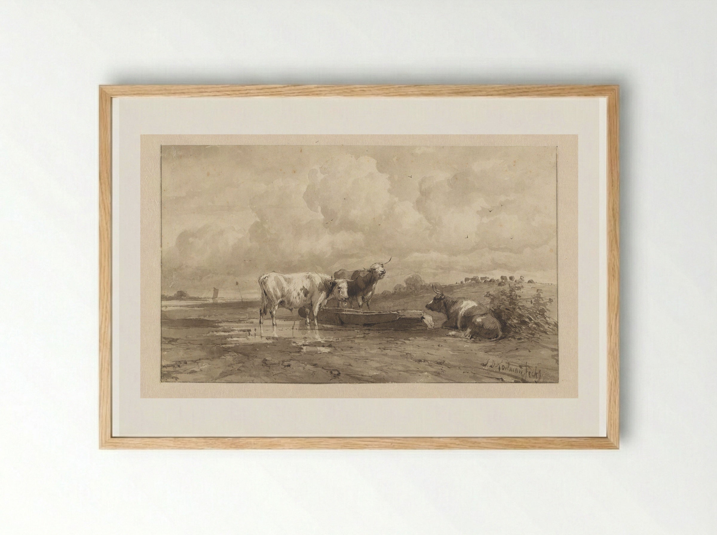 Drie koeien in een weiland - Johan Daniël Koelman - Framed Print Wood