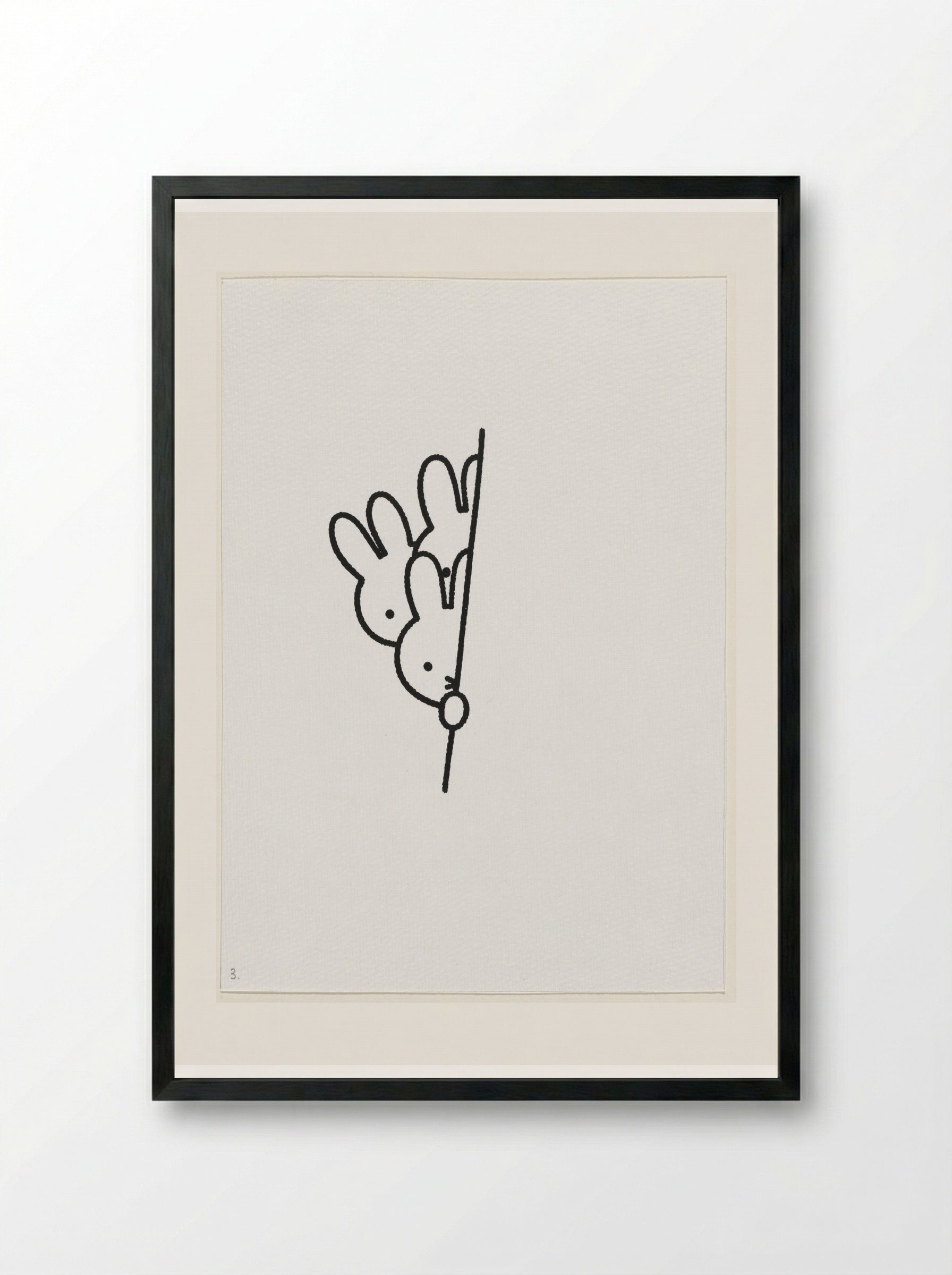 Drie konijnenhoofden achter muur II - Dick Bruna - Framed Print Black
