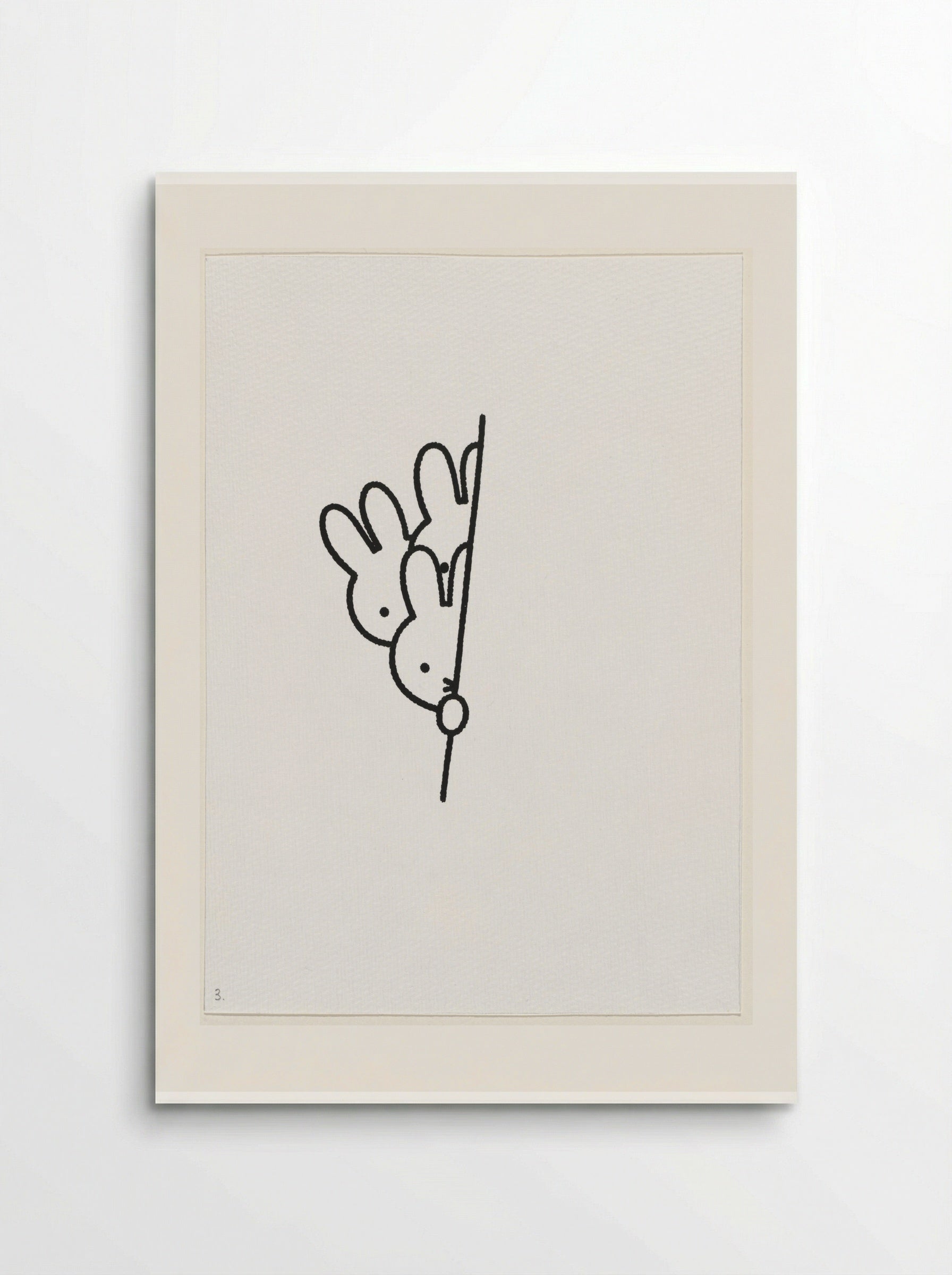 Drie konijnenhoofden achter muur II - Dick Bruna - Poster