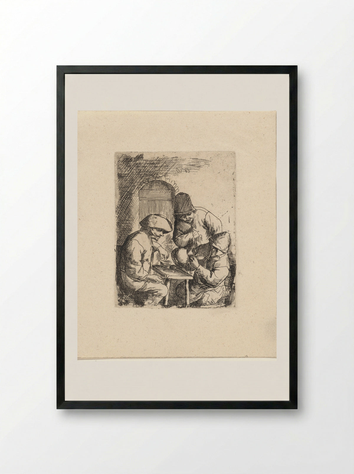 Drie mannen en een lege kruik - Jacob Laurensz. van der Vinne - Framed Print Black