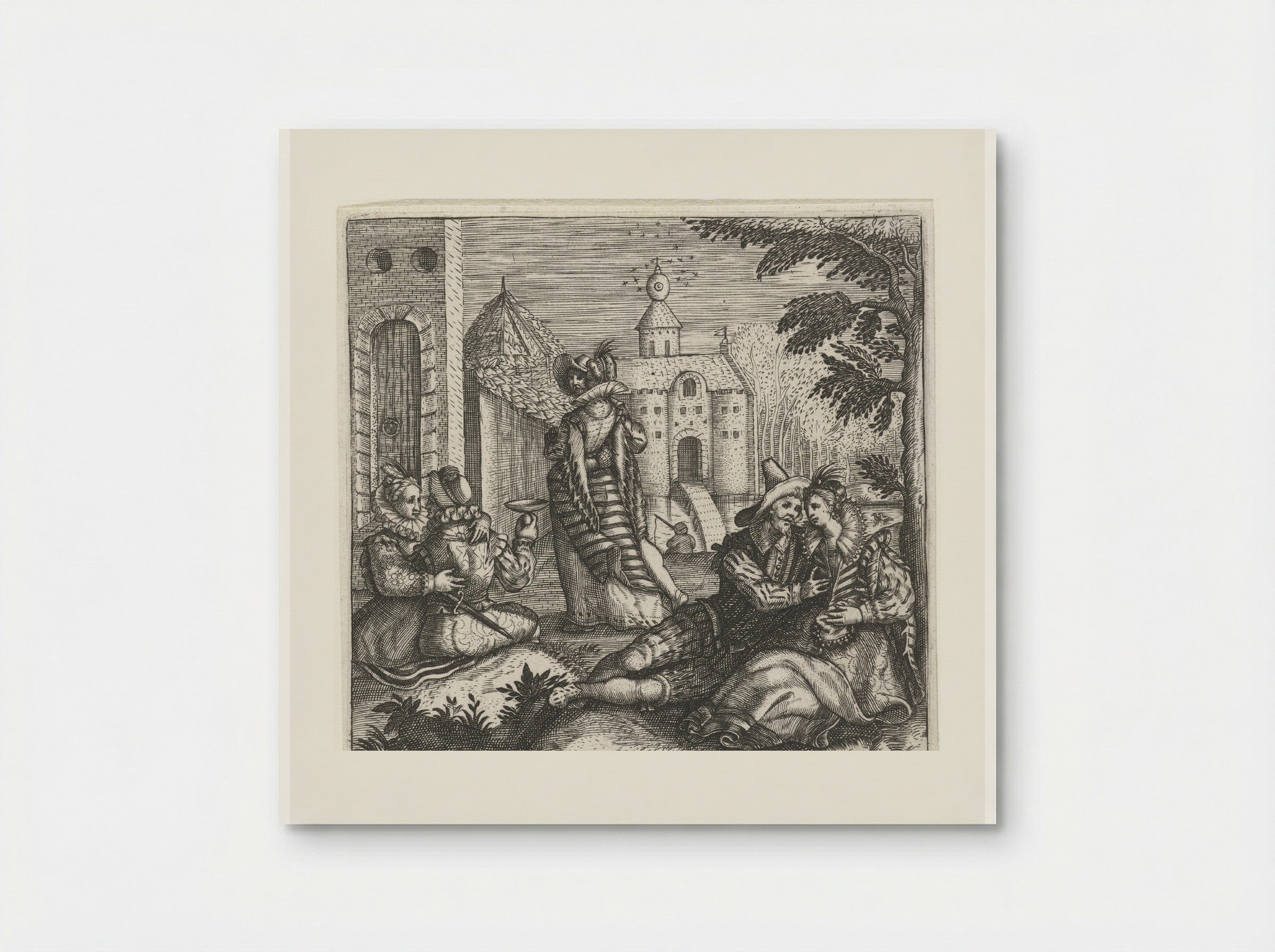 Drie minnende paren in kasteeltuin - Johann Theodor de Bry - Poster