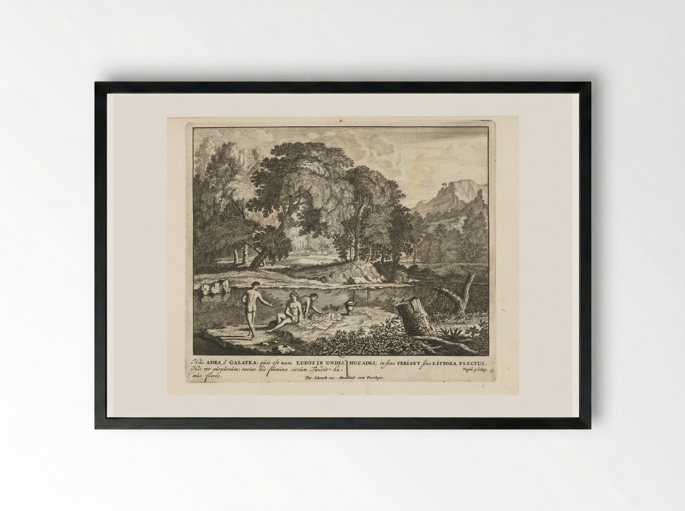 Drie nimfen baden in een meertje - Jan van Call (I) - Framed Print Black