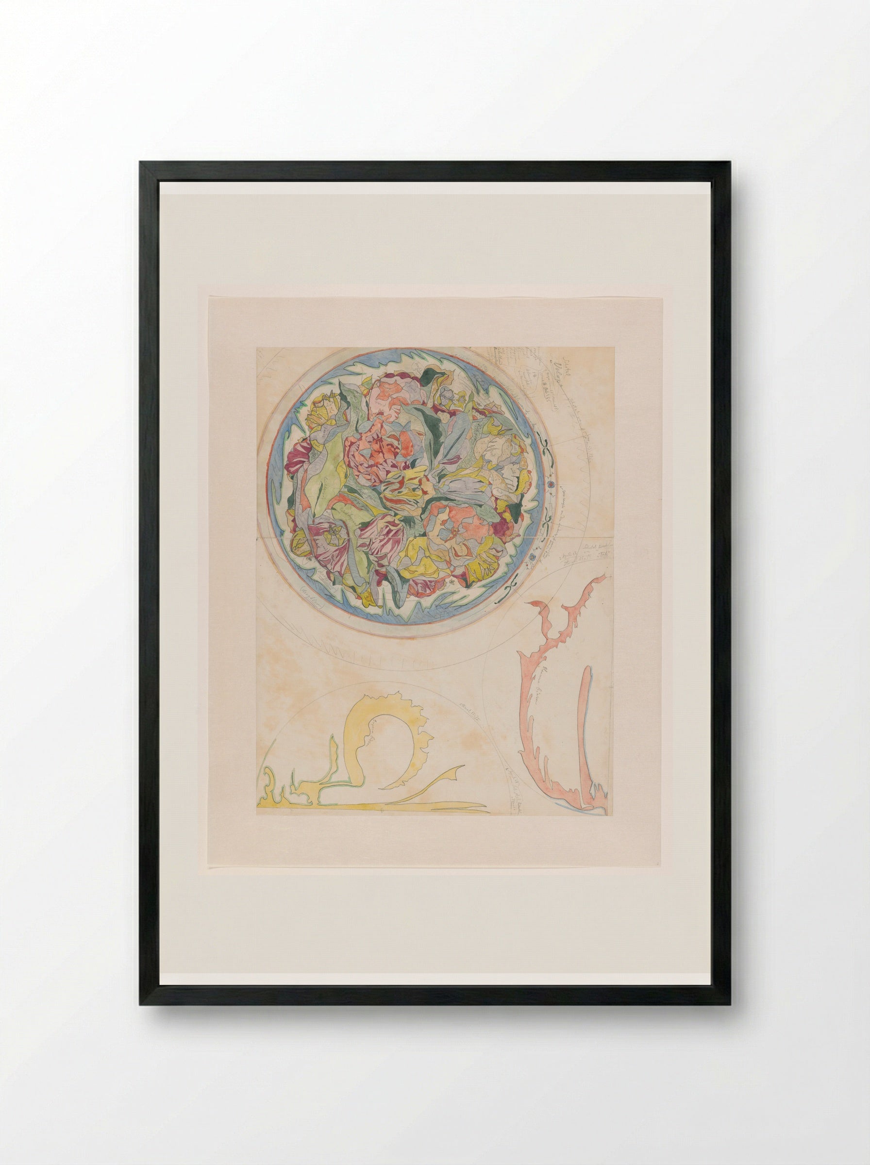 Drie ontwerpen voor aardewerkdecoratie voor schotel - Theo Colenbrander - Framed Print Black