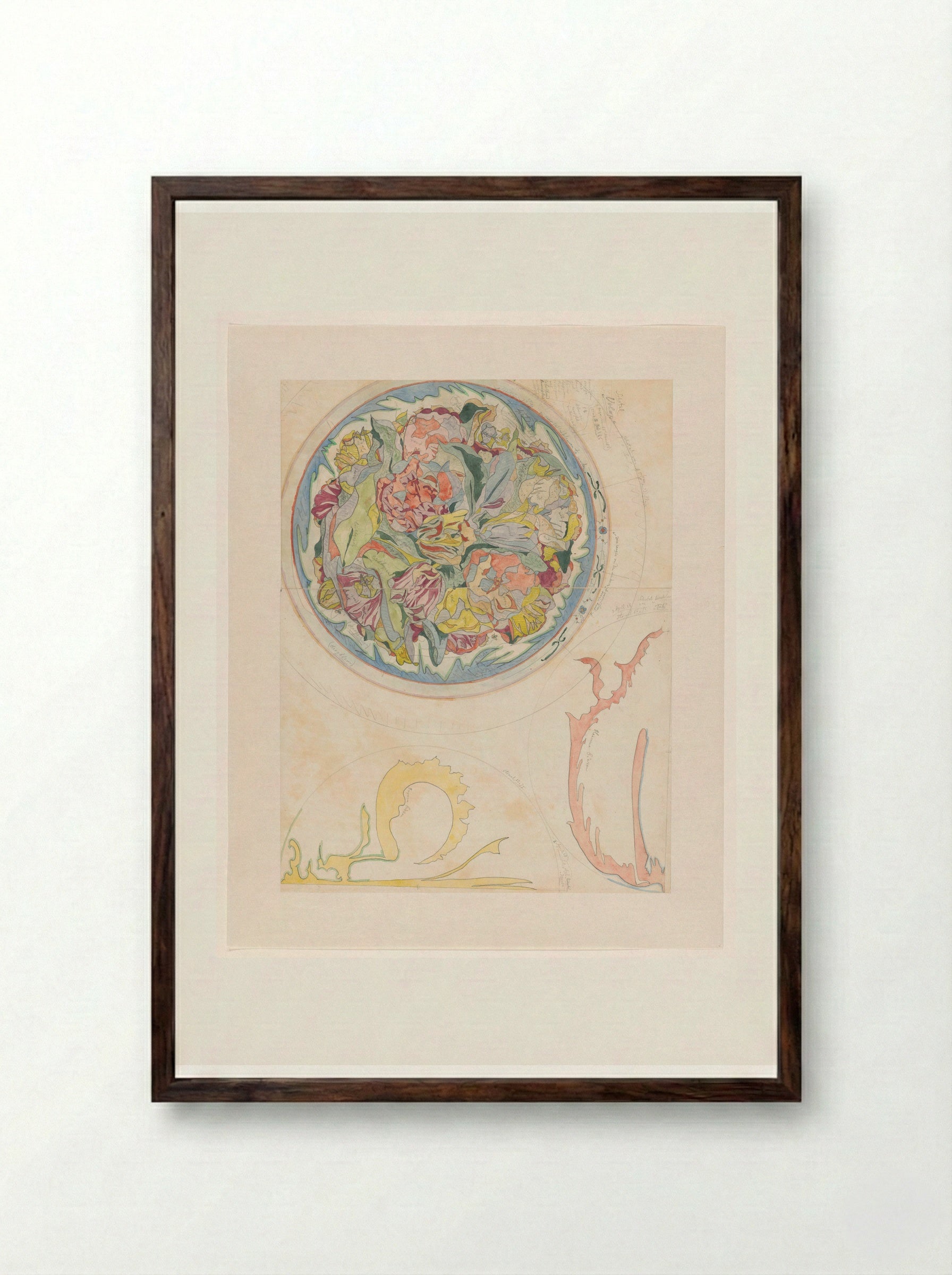 Drie ontwerpen voor aardewerkdecoratie voor schotel - Theo Colenbrander - Framed Print Dark Wood