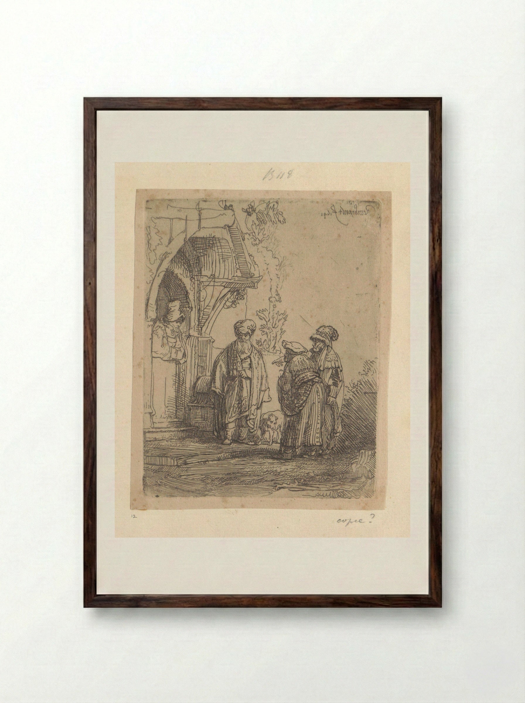 Drie oosterse figuren - Henry Louis Basan - Framed Print Dark Wood