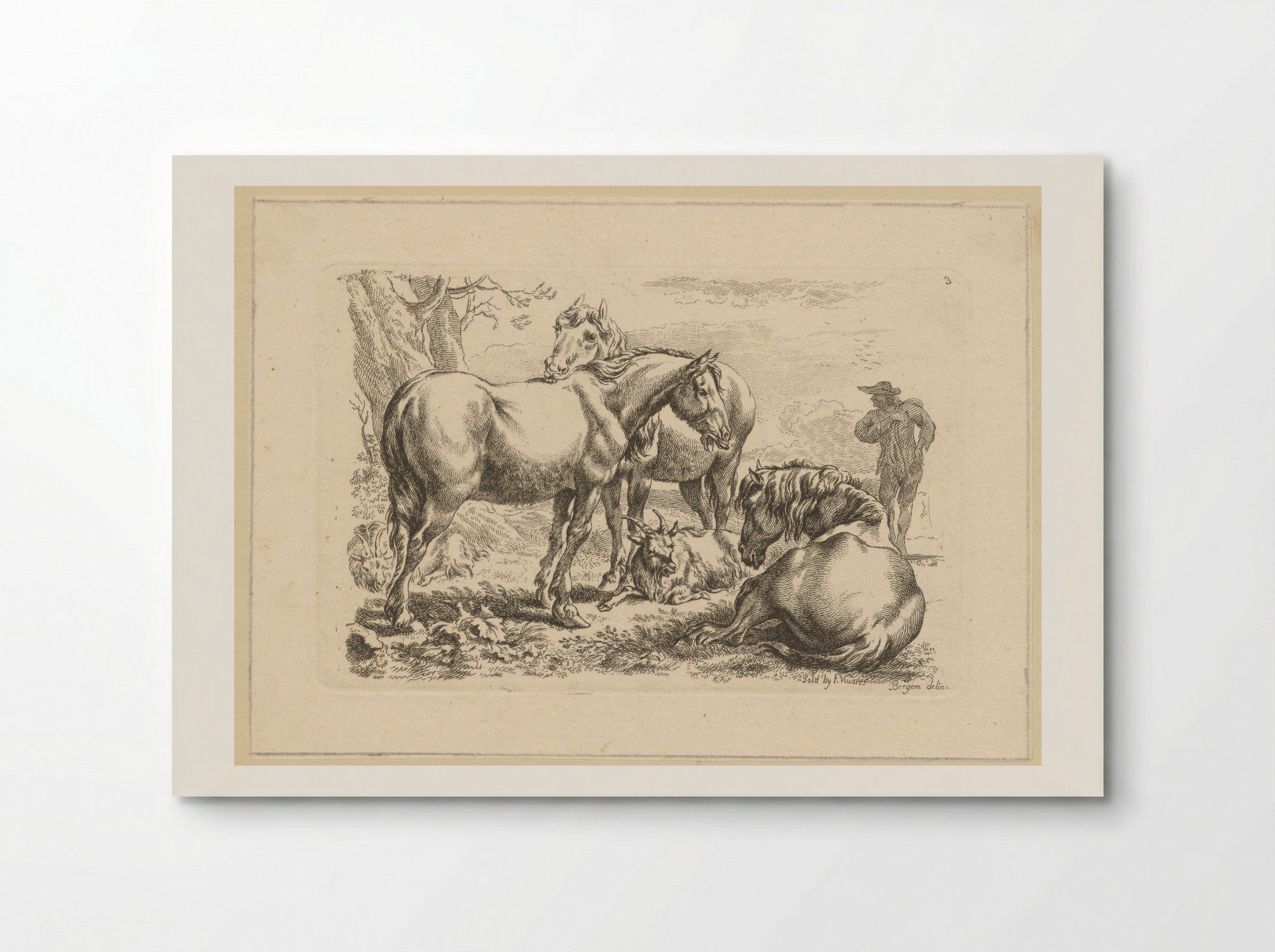 Drie paarden een geit - François Vivares - Poster