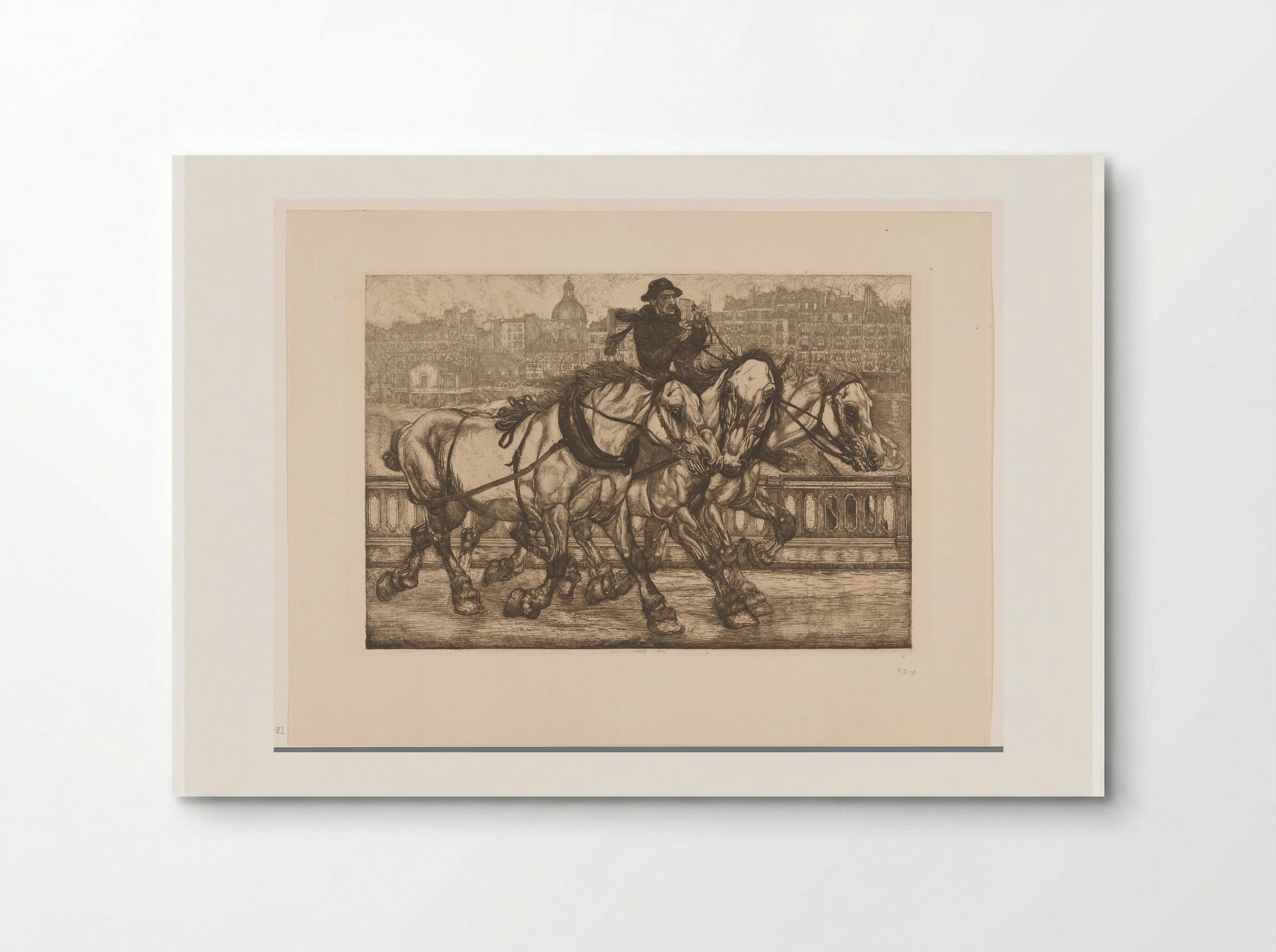 Drie paarden op de Pont de Sully in Parijs - Pieter Dupont - Poster
