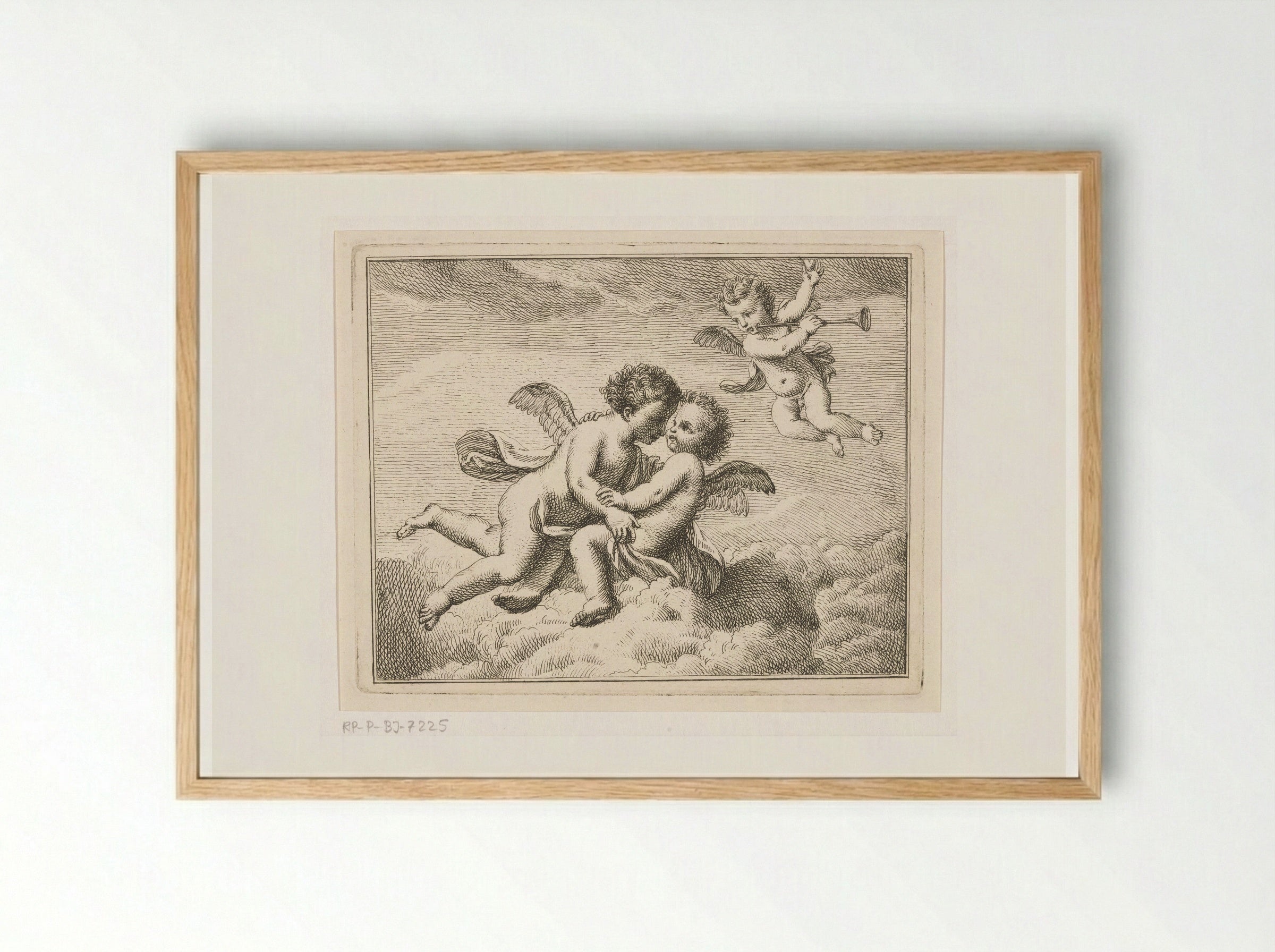Drie putti in de wolken, een met een bazuin - Louis Fabritius Dubourg - Framed Print Wood