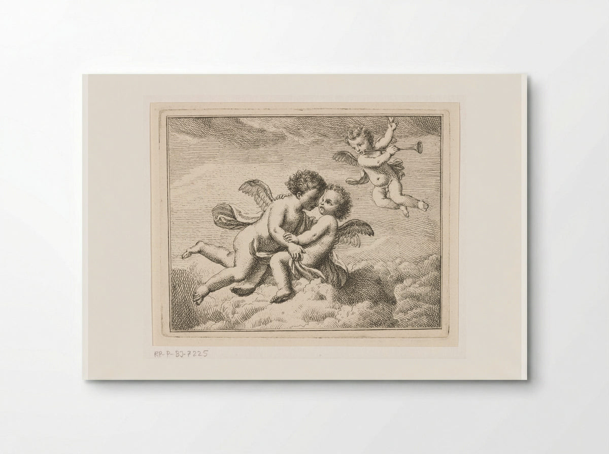Drie putti in de wolken, een met een bazuin - Louis Fabritius Dubourg - Poster