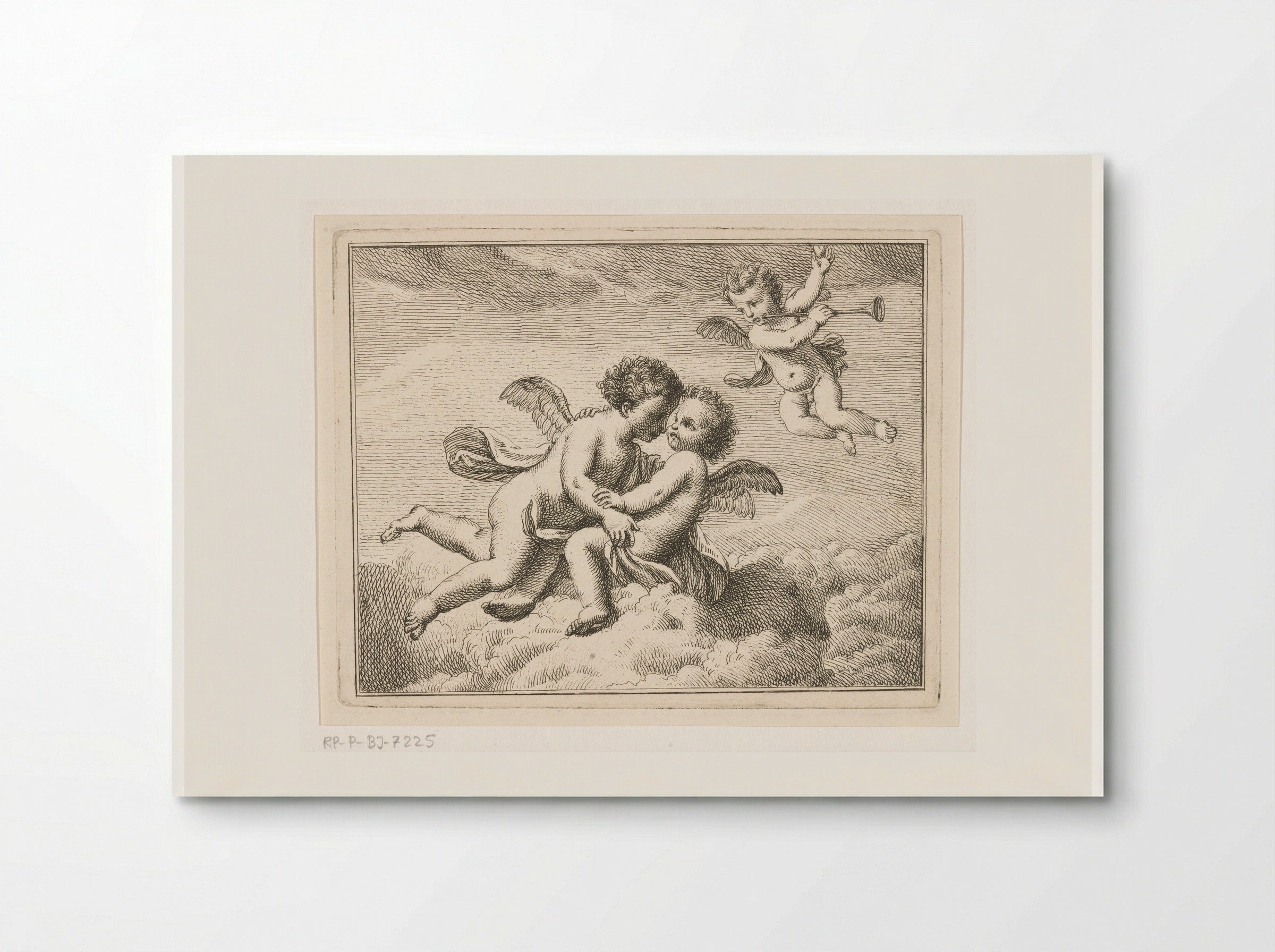 Drie putti in de wolken, een met een bazuin - Louis Fabritius Dubourg - Poster