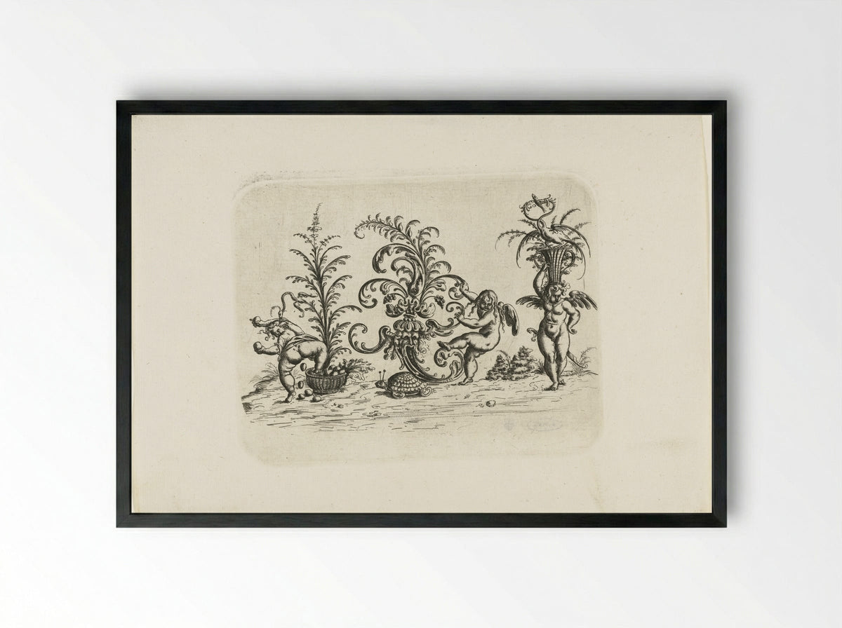 Drie putti - Christoph Jamnitzer - Framed Print Black