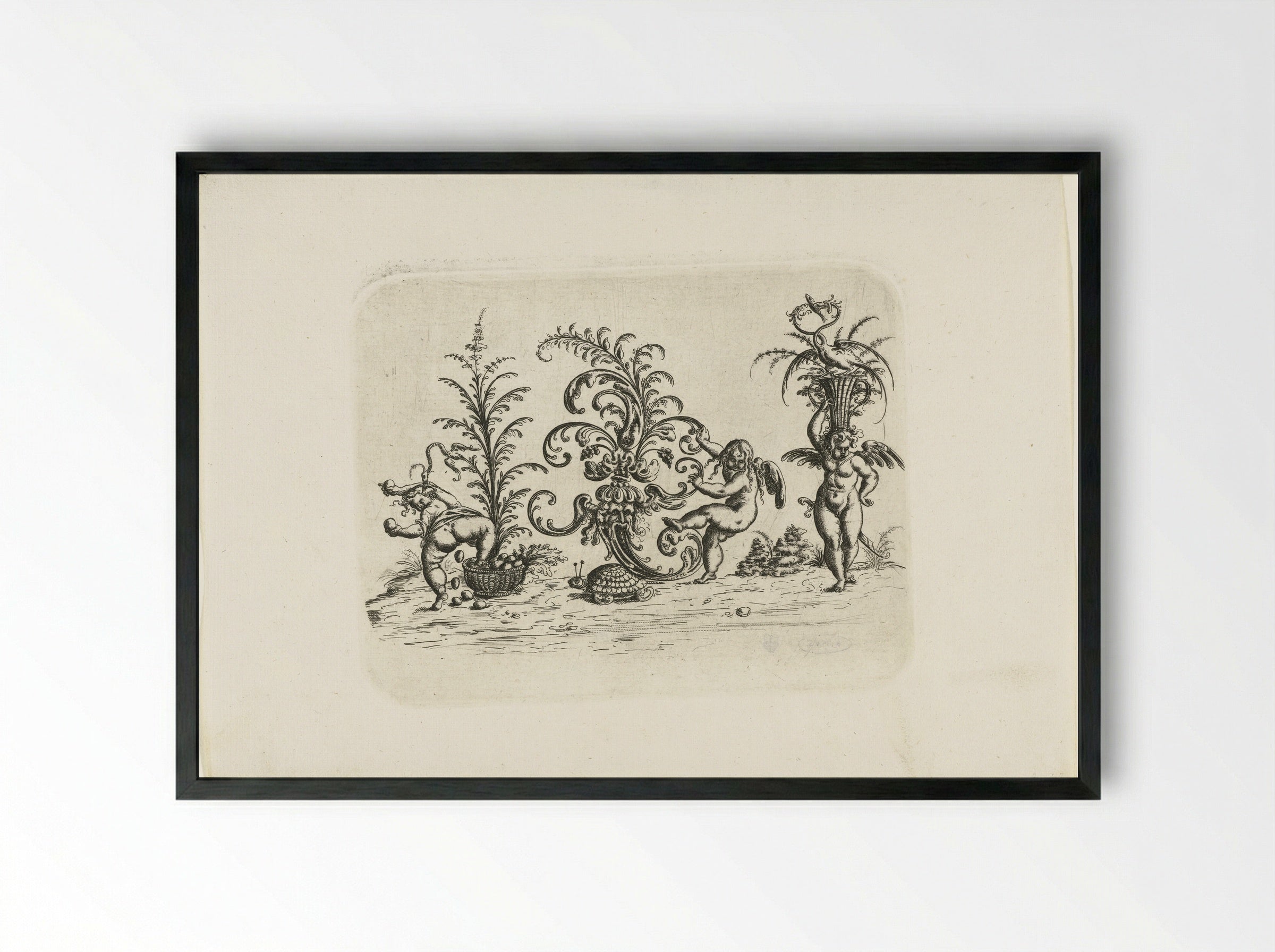 Drie putti - Christoph Jamnitzer - Framed Print Black