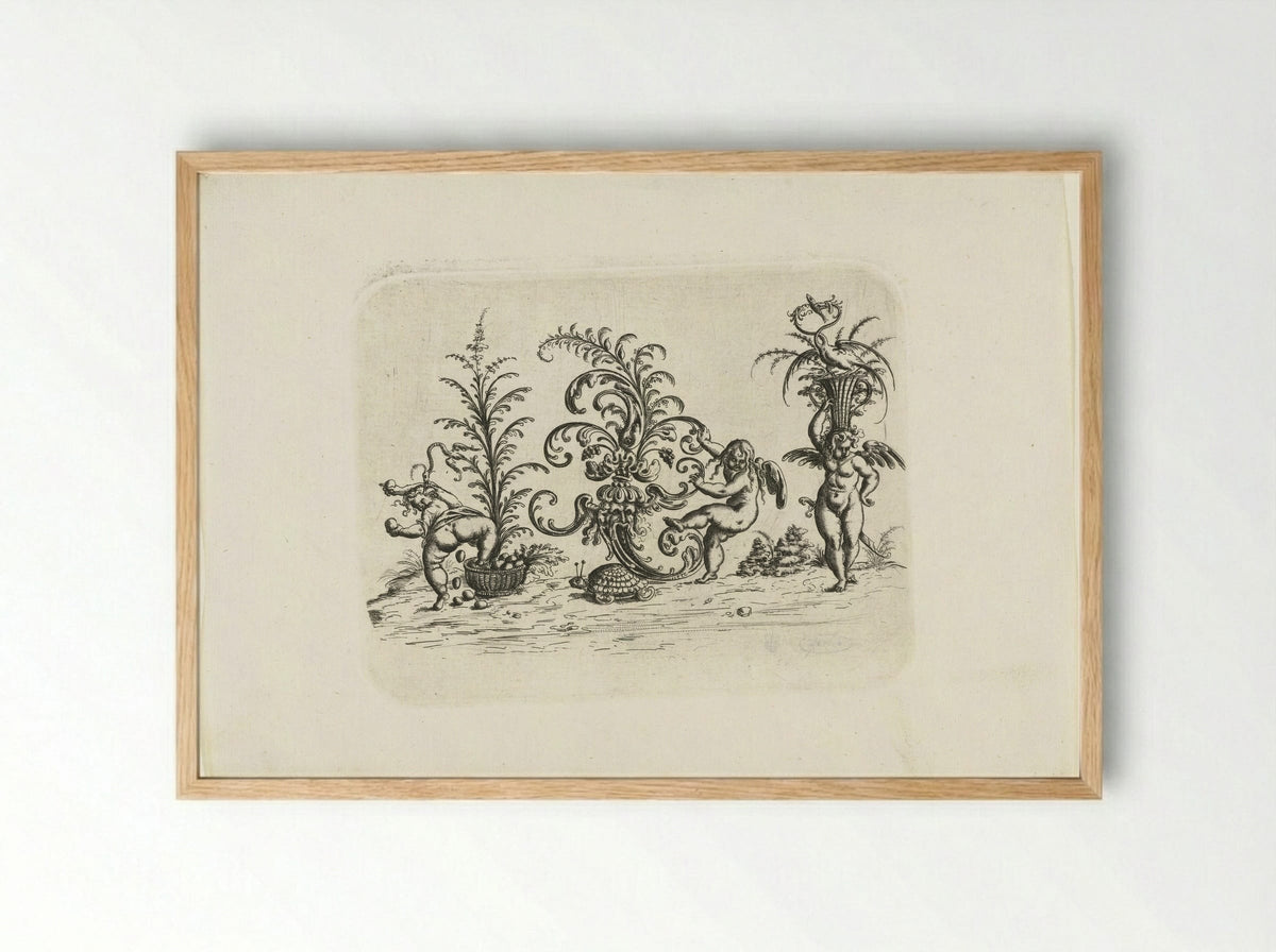 Drie putti - Christoph Jamnitzer - Framed Print Wood