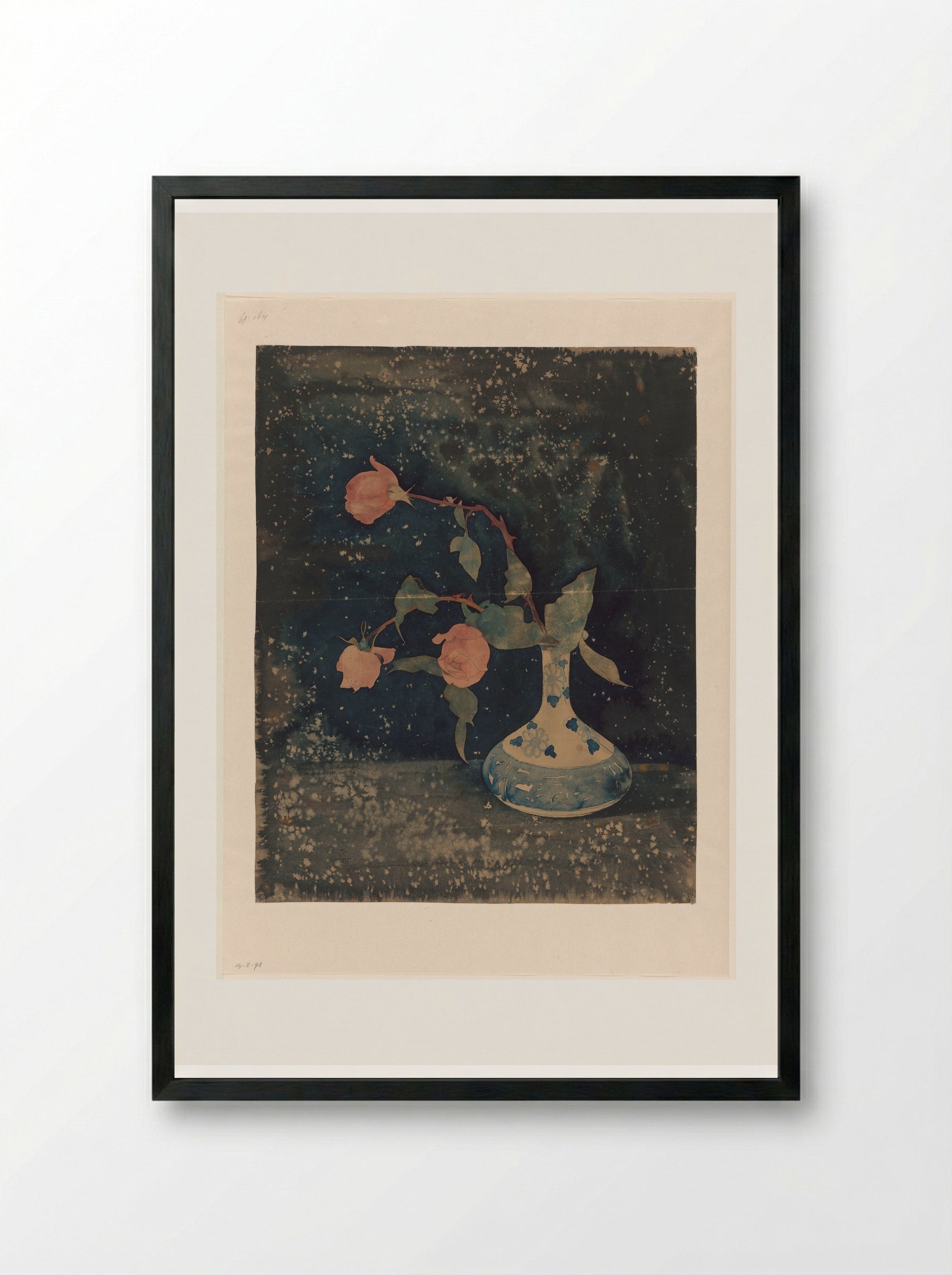Drie rozen in een oosterse vaas - Theo Nieuwenhuis - Framed Print Black