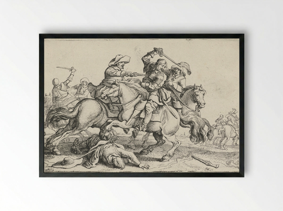 Drie ruiters in gevecht - Jan Martens de Jonge - Framed Print Black