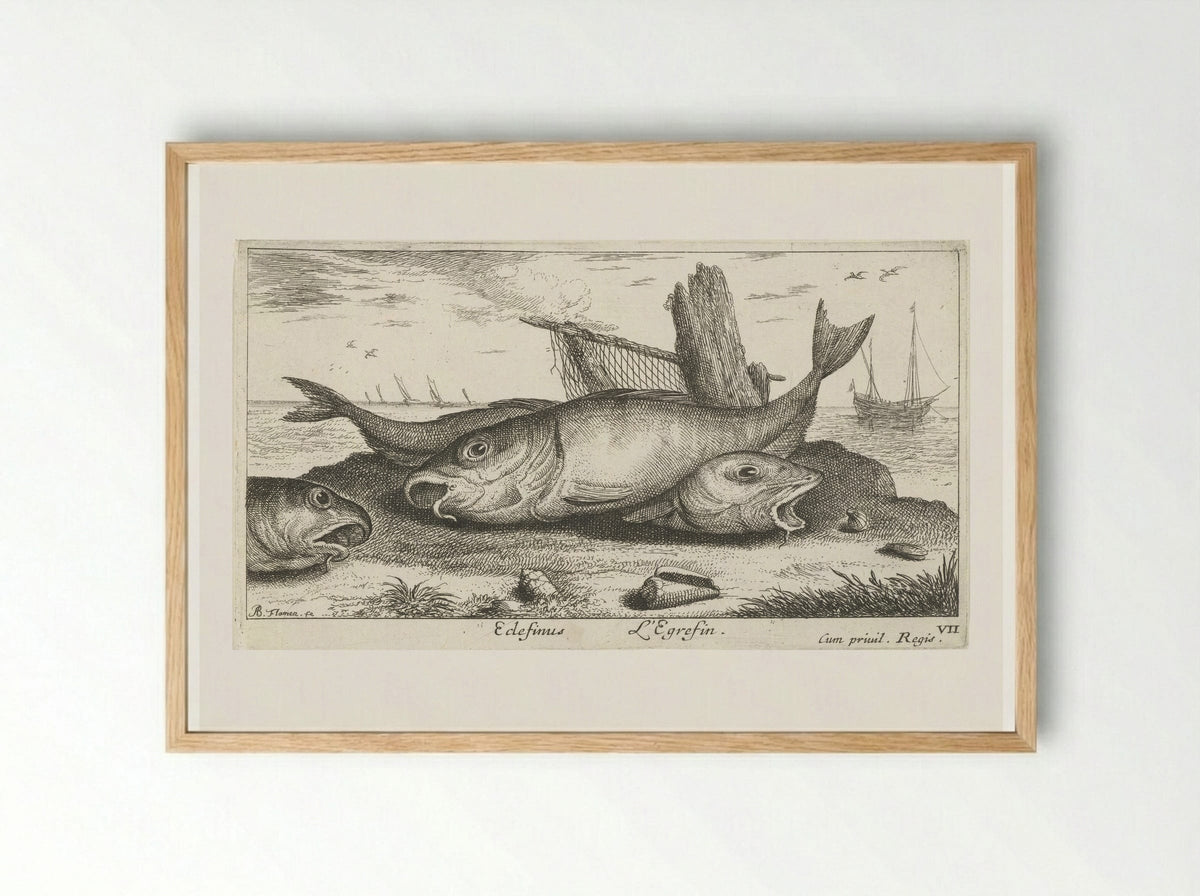 Drie schelvissen op het strand - Albert Flamen - Framed Print Wood