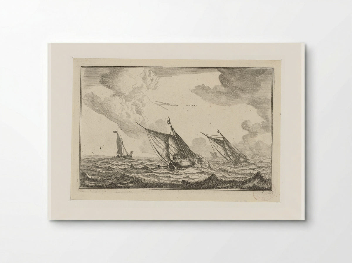 Drie zeilschepen op een ruwe zee - Reinier Nooms - Poster