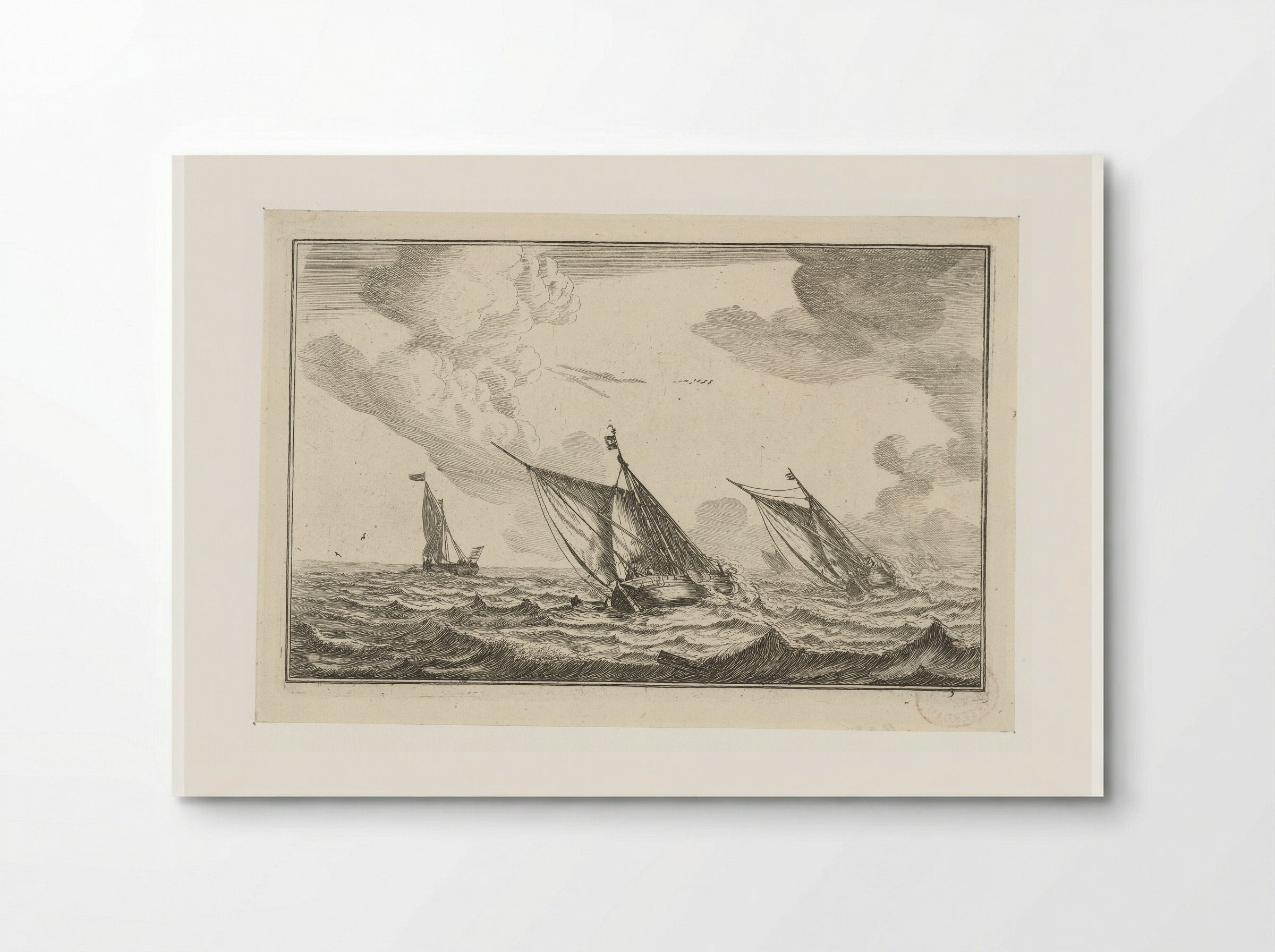 Drie zeilschepen op een ruwe zee - Reinier Nooms - Poster