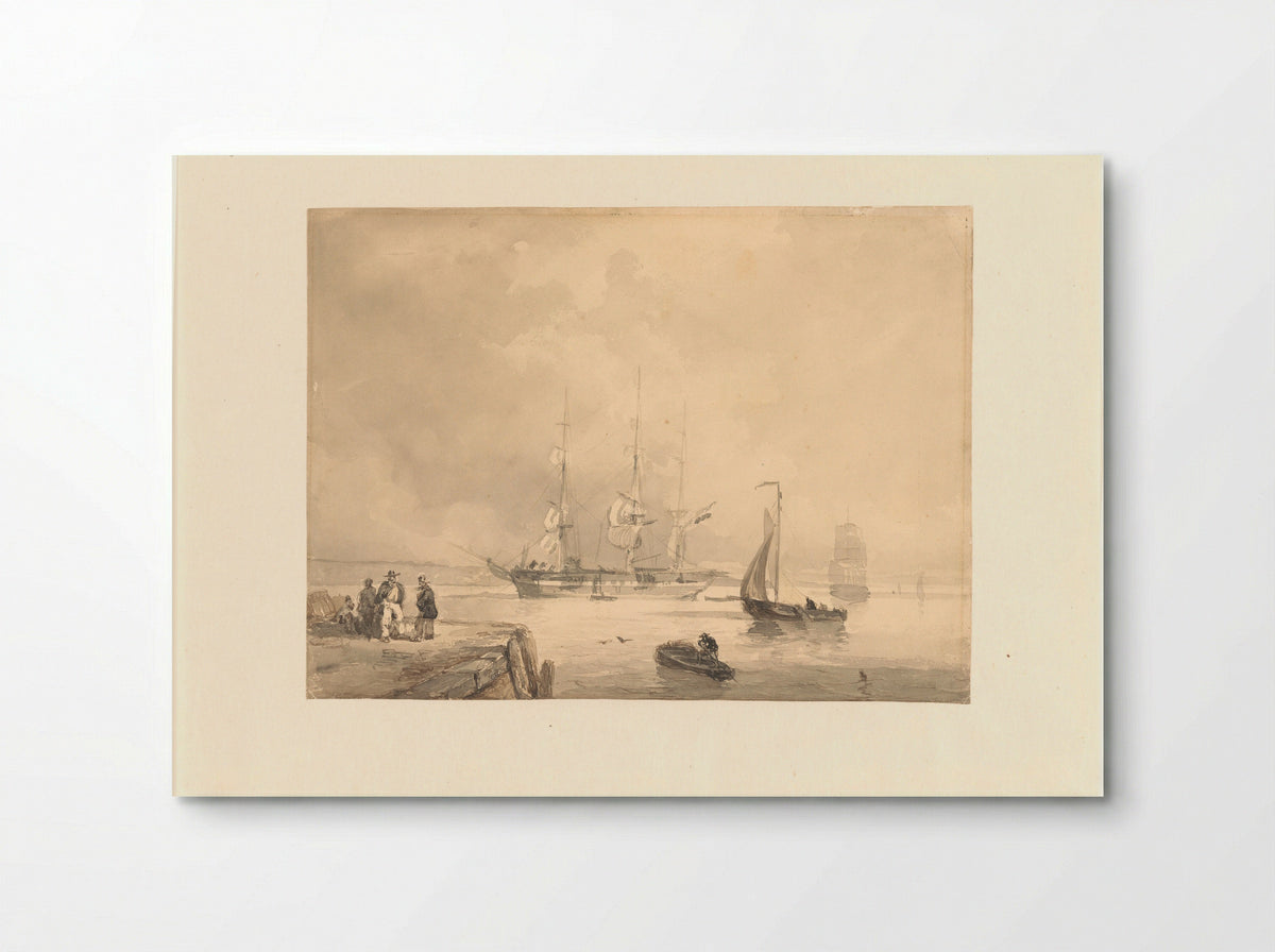 Driemaster en andere schepen in stil water voor de kade - Frans Arnold Breuhaus de Groot - Poster
