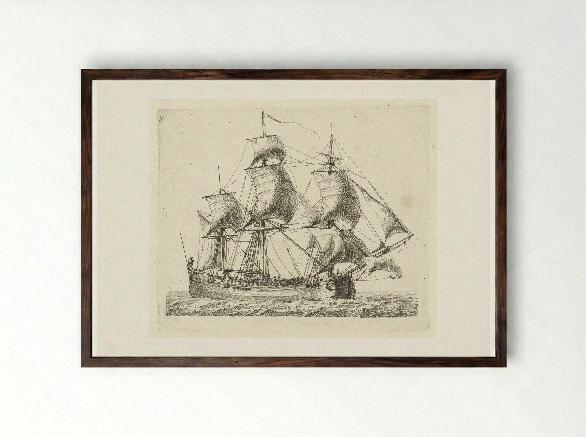 Driemaster met de wind in de zeilen - Gerrit Groenewegen - Framed Print Dark Wood