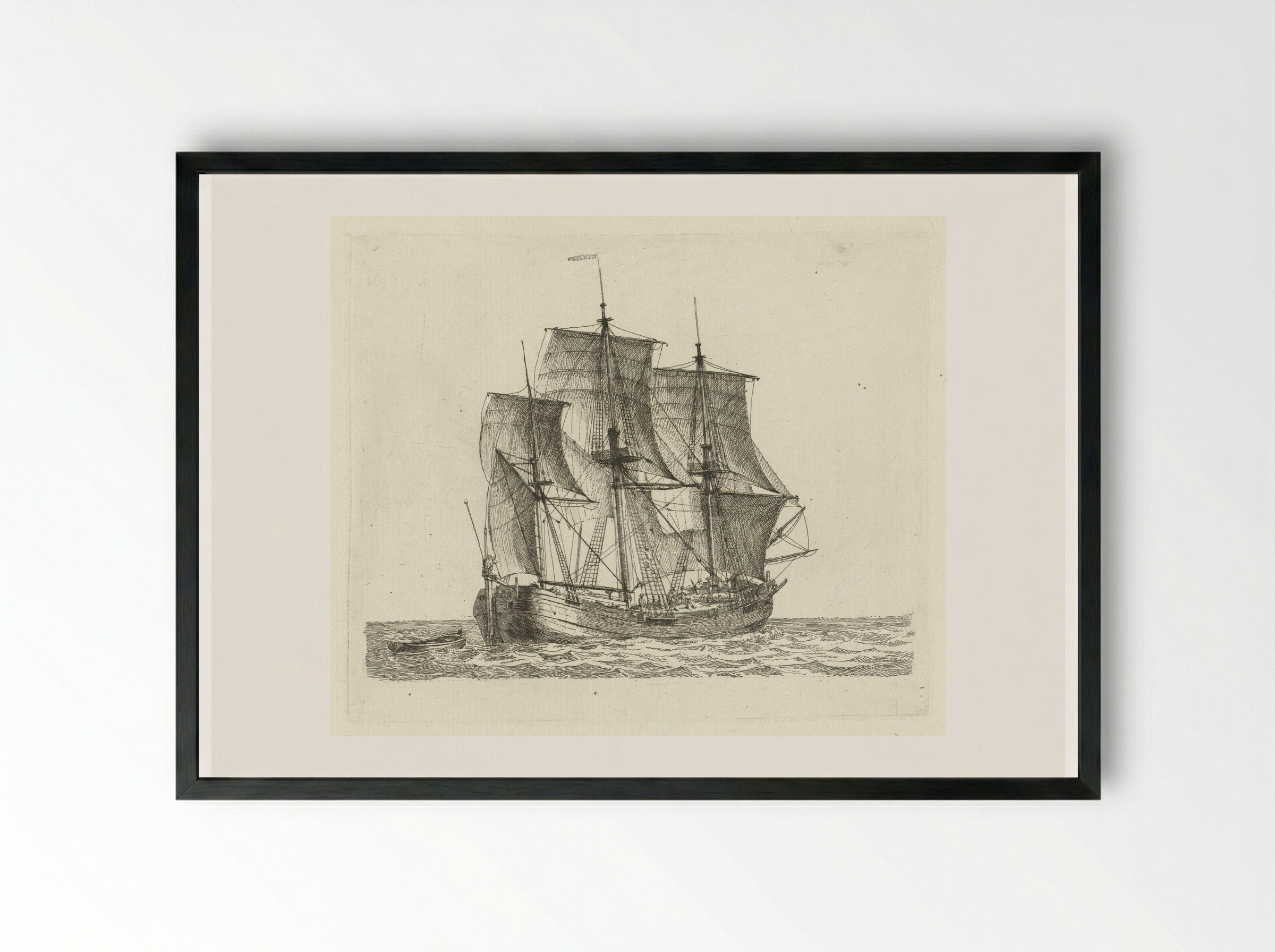 Driemaster met sloep - Gerrit Groenewegen - Framed Print Black