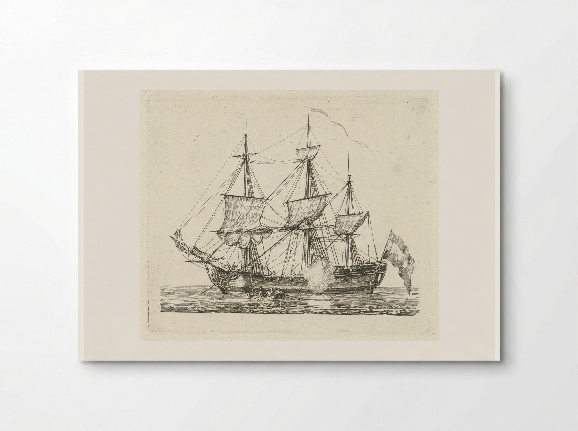 Driemaster met vlag en een roeiboot - Gerrit Groenewegen - Poster