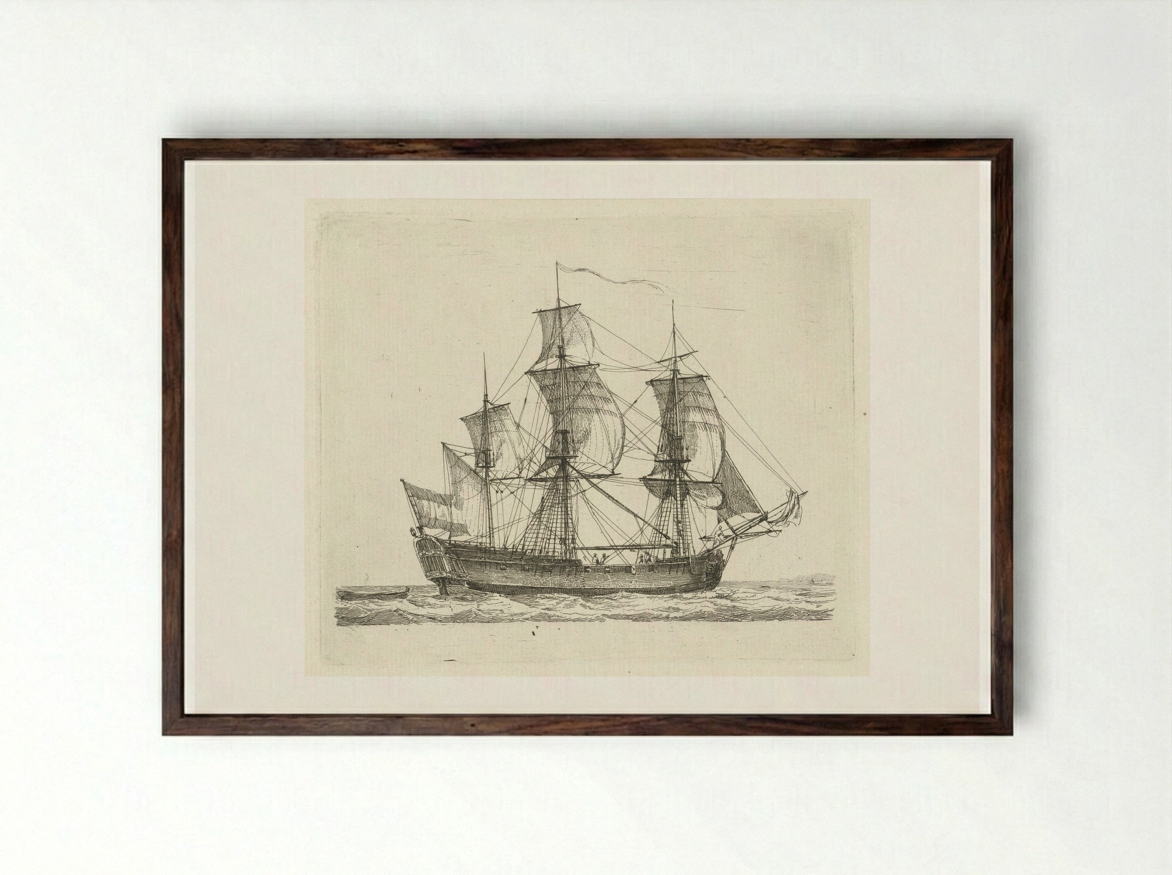 Driemaster met vlag - Gerrit Groenewegen - Framed Print Dark Wood