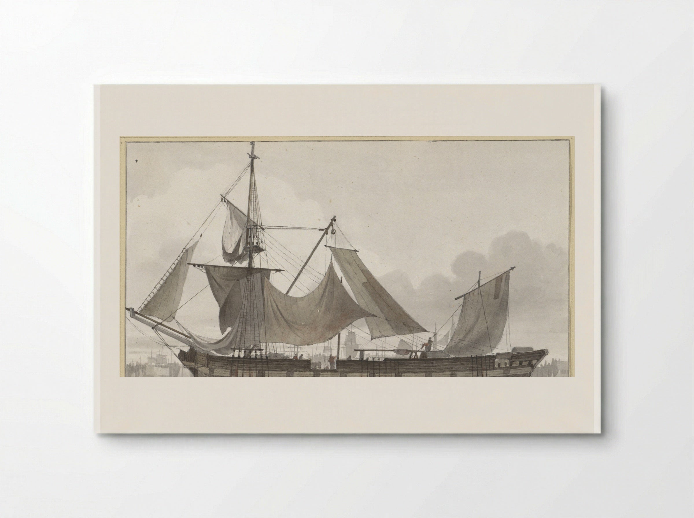 Driemaster onder noodtuig, een haven binnenlopend met zwakke wind - Hendrik Abraham Klinkhamer - Poster