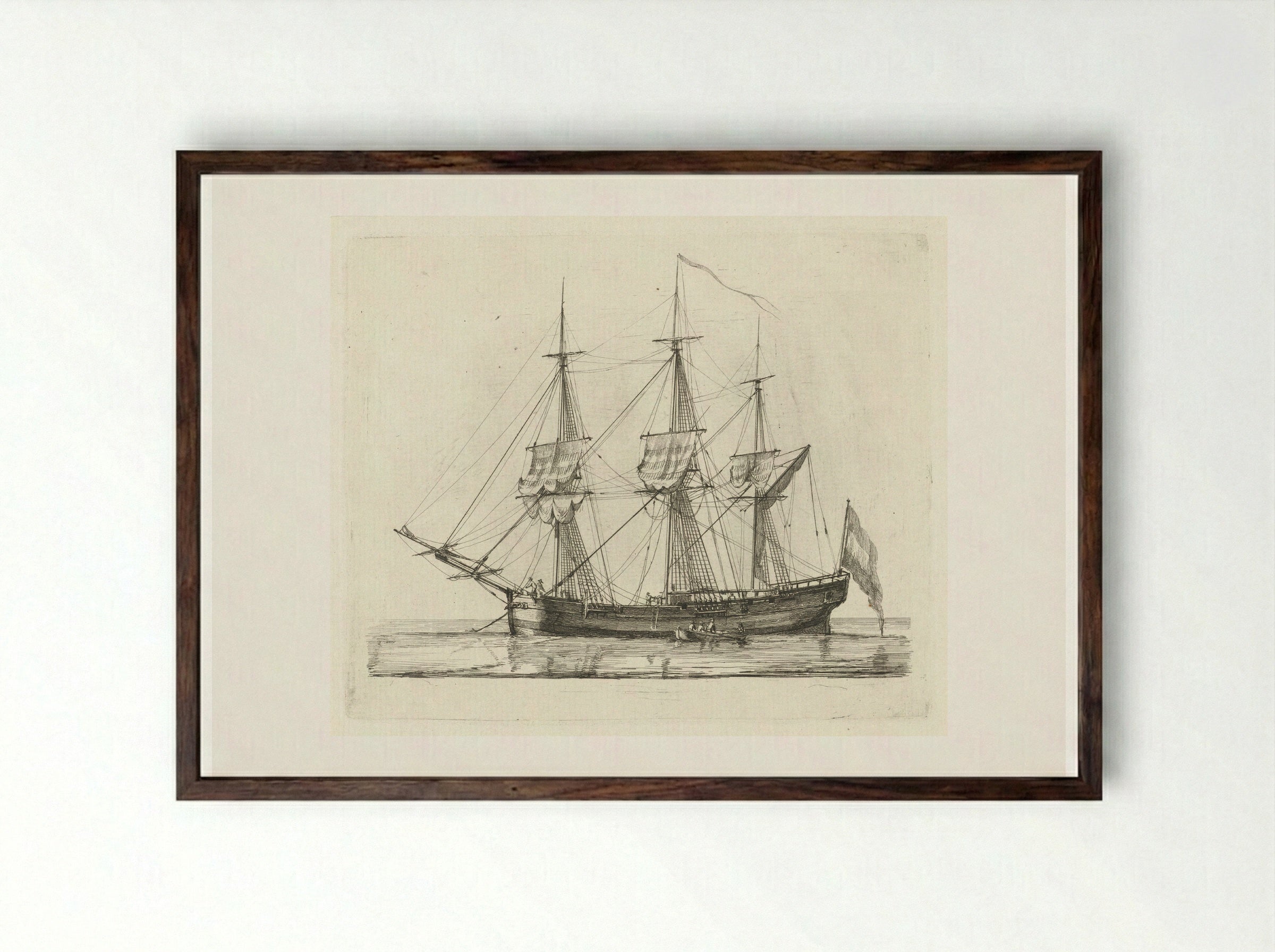 Driemaster voor anker - Gerrit Groenewegen - Framed Print Dark Wood