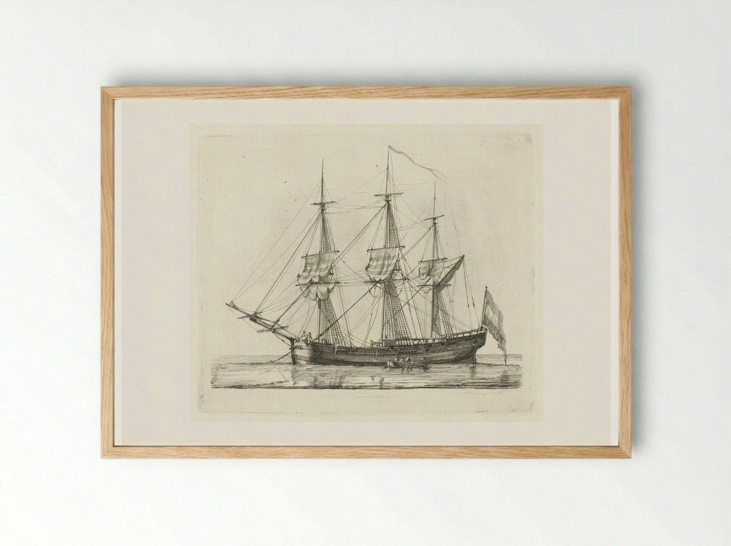 Driemaster voor anker - Gerrit Groenewegen - Framed Print Wood