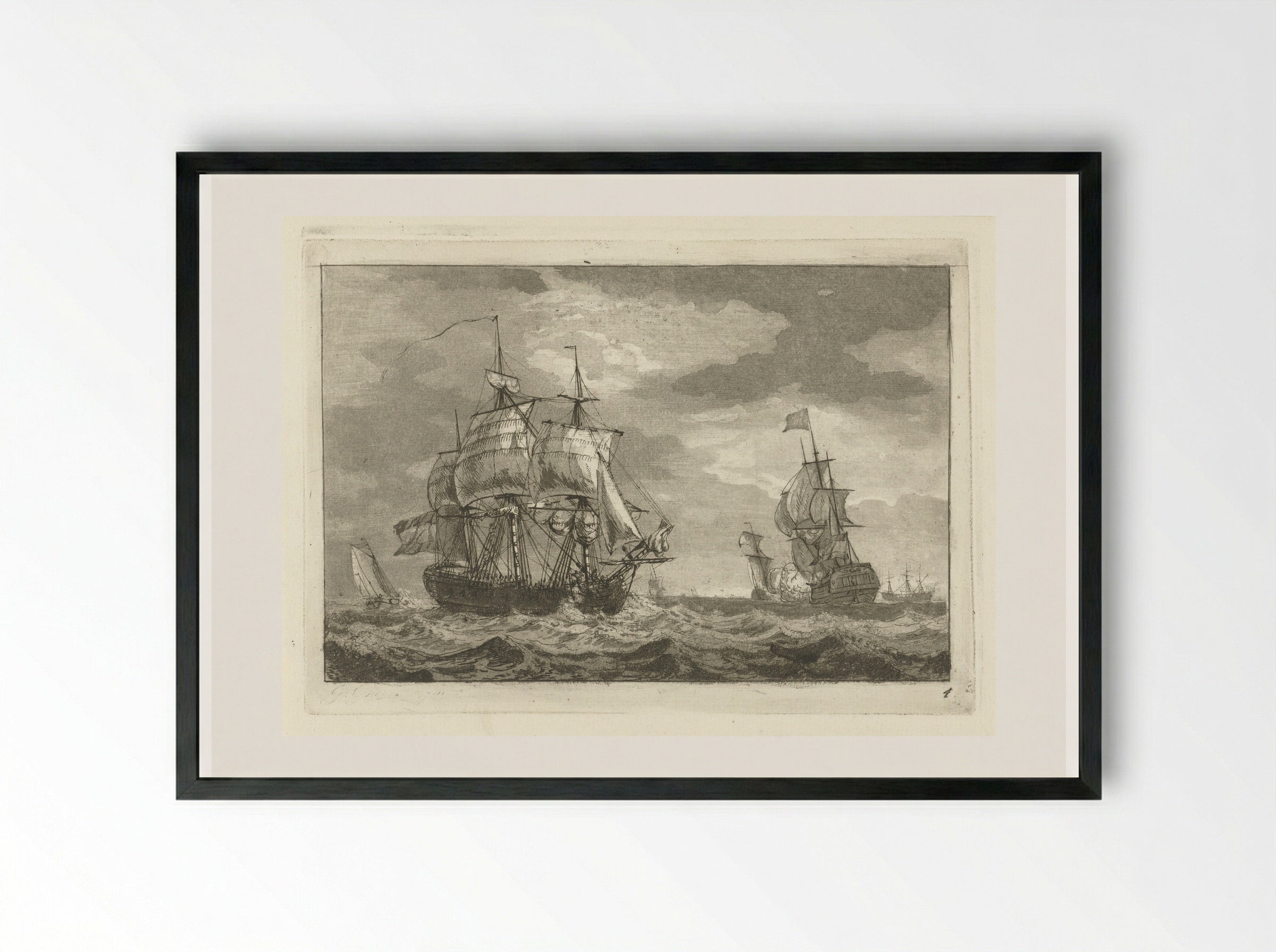 Driemasters op onrustig water - Gerrit Groenewegen - Framed Print Black