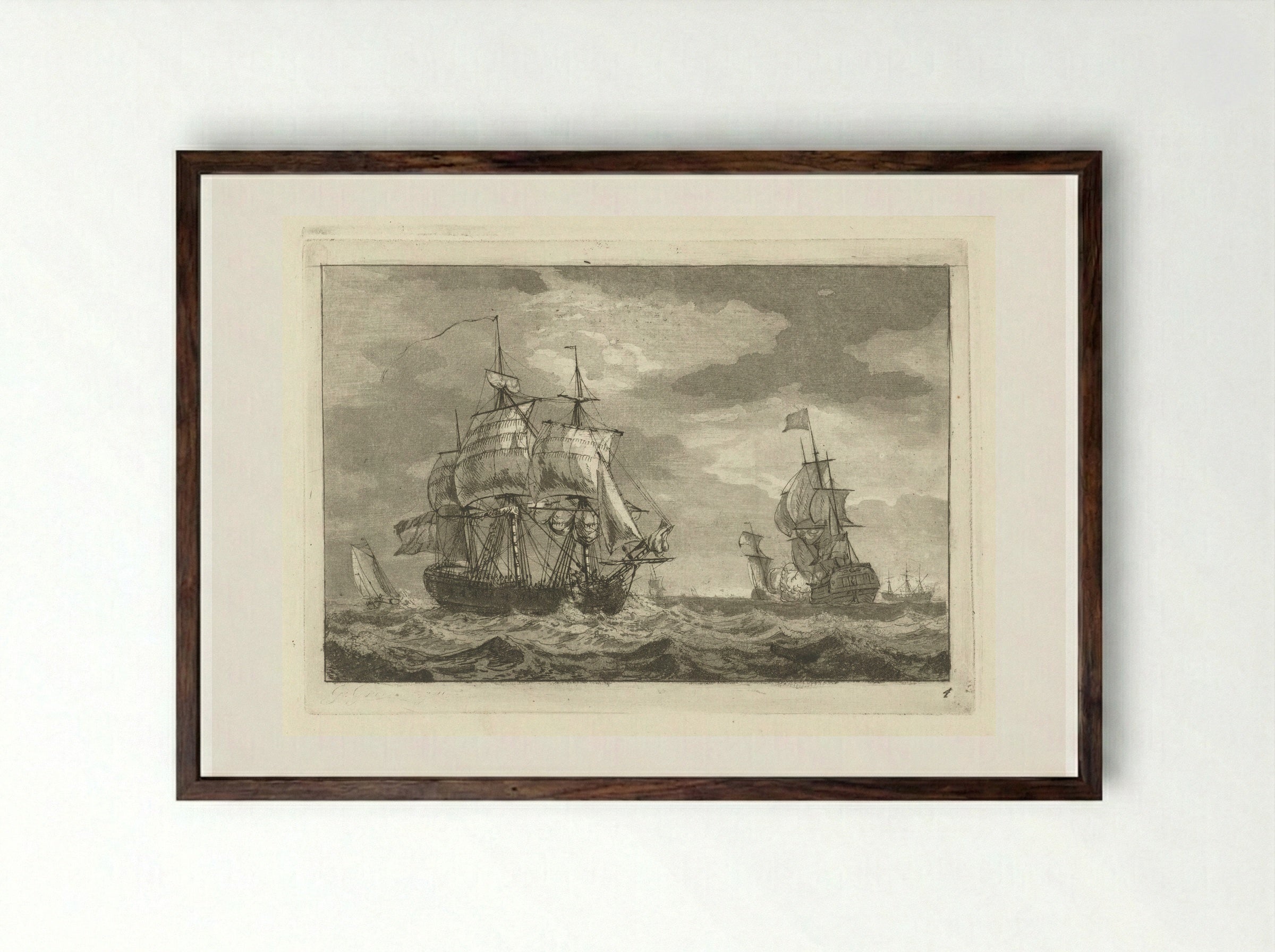 Driemasters op onrustig water - Gerrit Groenewegen - Framed Print Dark Wood