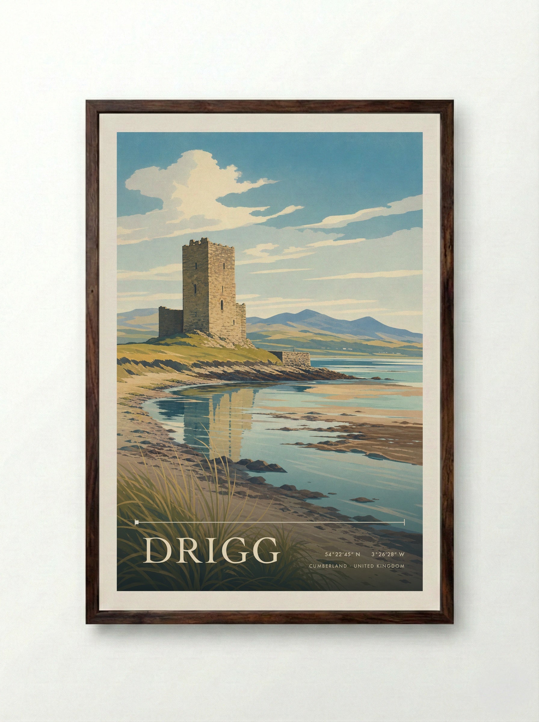 Drigg Cumberland United Kingdom Travel Poster - Framed Print Dark Wood