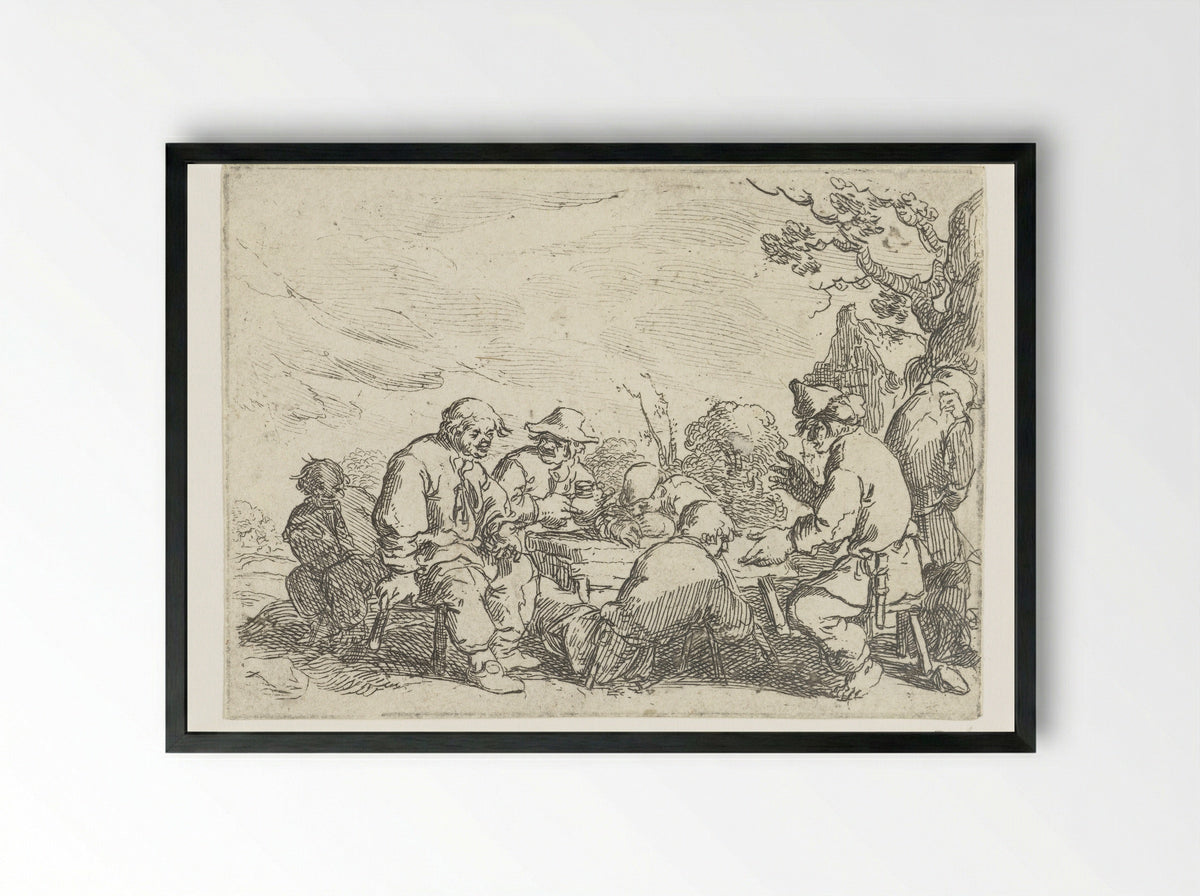 Drinkende boeren aan een tafel - Andries Both - Framed Print Black